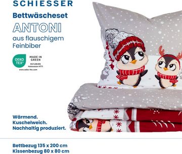 Bettwäsche Antoni, Schiesser, Feinbiber, 2 teilig, mit coolem Winter-Print