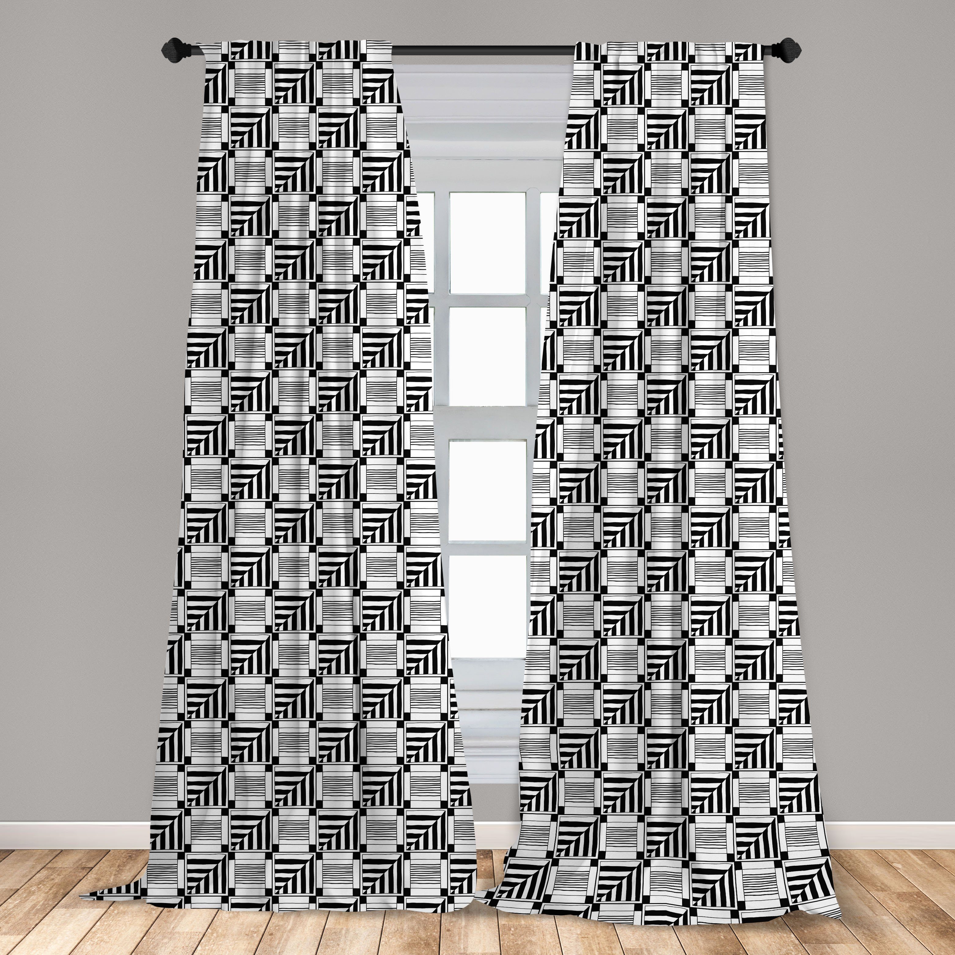 Gardine Vorhang für Wohnzimmer Schlafzimmer Abakuhaus, Abstrakt Schwarz Microfaser, und Dekor, weiß Sqaure