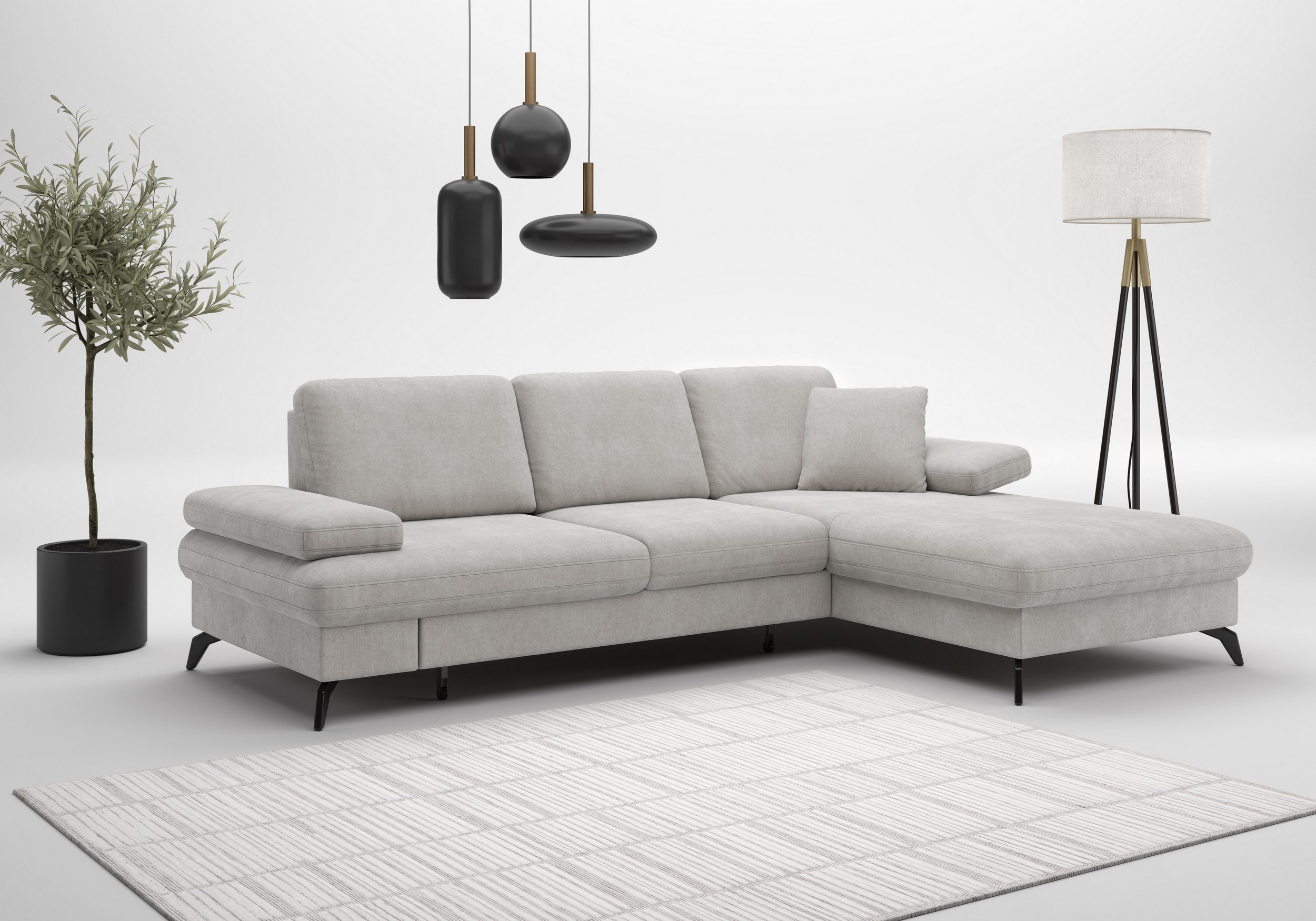 Ecksofa MORRIS Jubi L-Form, inklusive XXL-Liegefläche, bzw. Schlaffunktion Flachgewebe Hellgrau von SIT&MORE