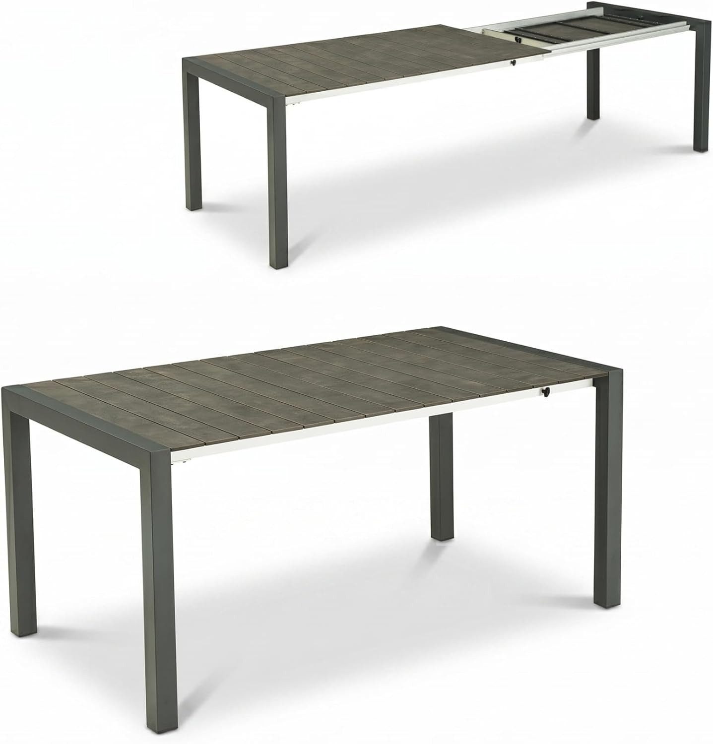 Liadomo Gartentisch Marano, Ausziehtisch mit Kopfauszug, Edelstahl anthrazit (Outdoor-Tisch 160/210/260×90 cm), HPL-Tischplatte, kratzfest & pflegeleicht