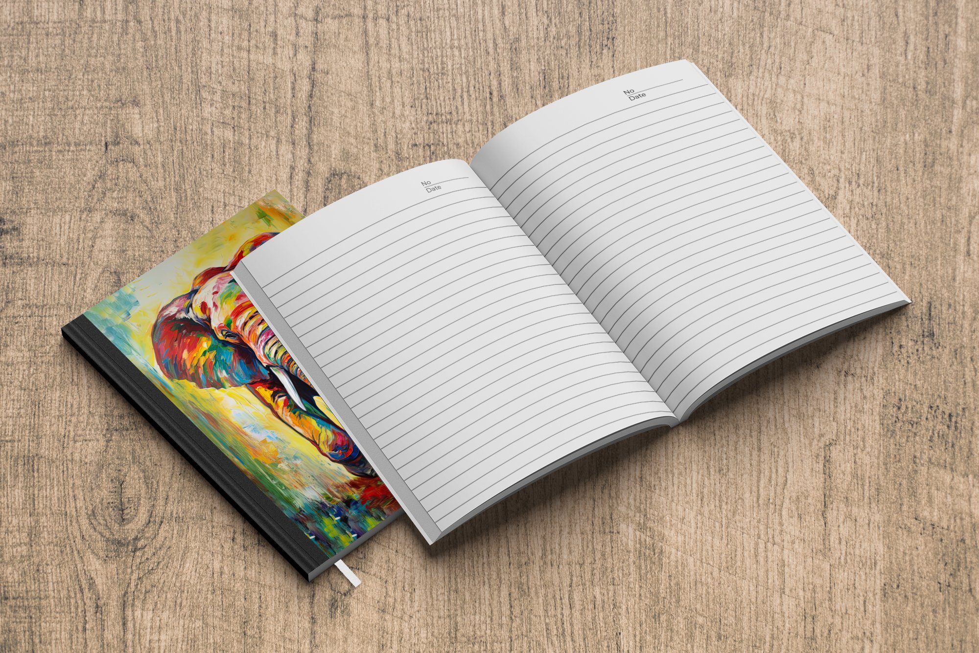 MuchoWow Notizbuch Elefant - Malerei Tiere A5, Journal, 98 Seiten, - Kunst Merkzettel, Notizheft, Haushaltsbuch - - Regenbogen, Tagebuch