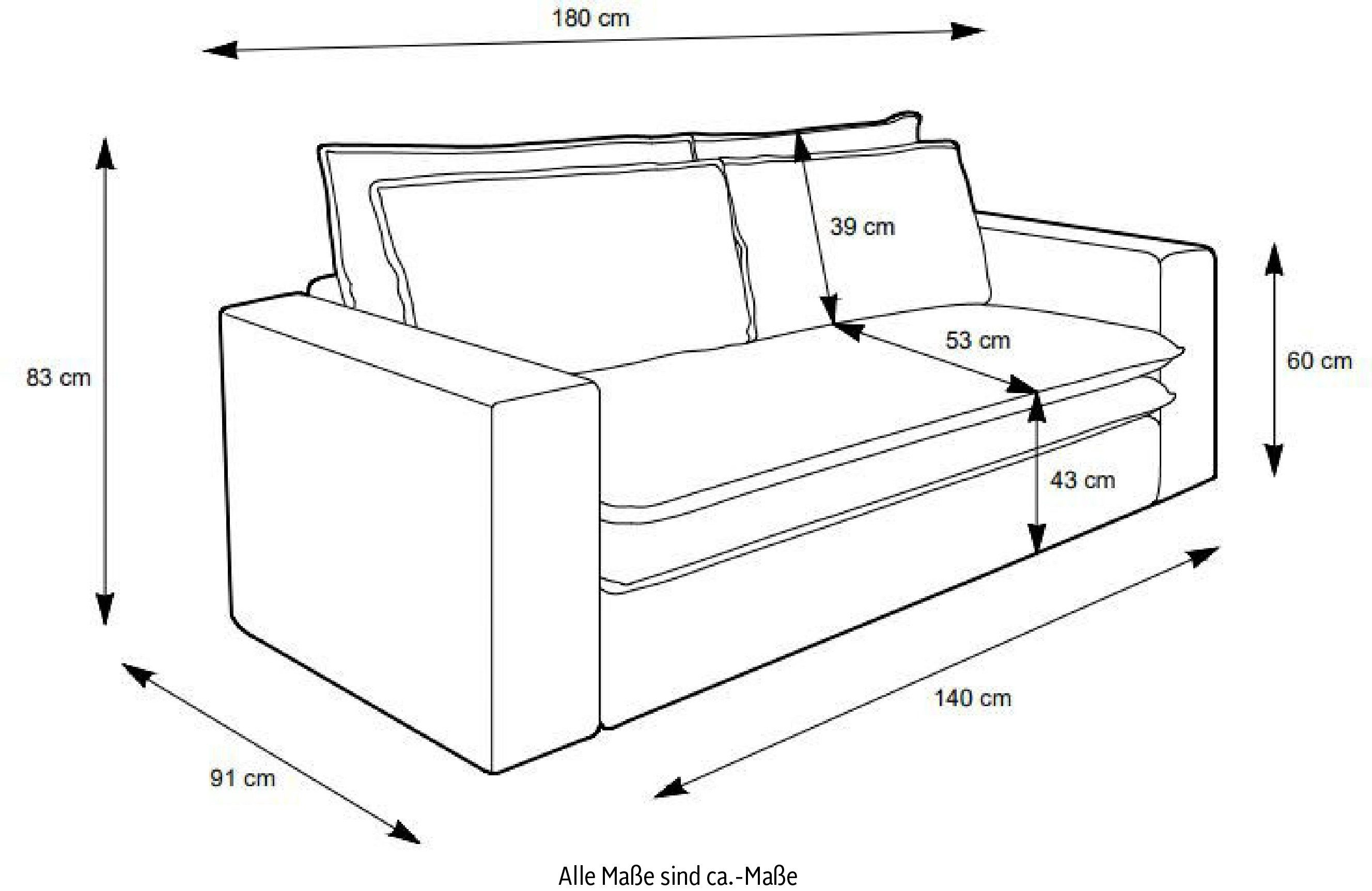 Hellgrau (2-tlg), klein und 2-Sitzer-Sofa Places PIAGGE, Sitzgruppe im Hocker of Set Style