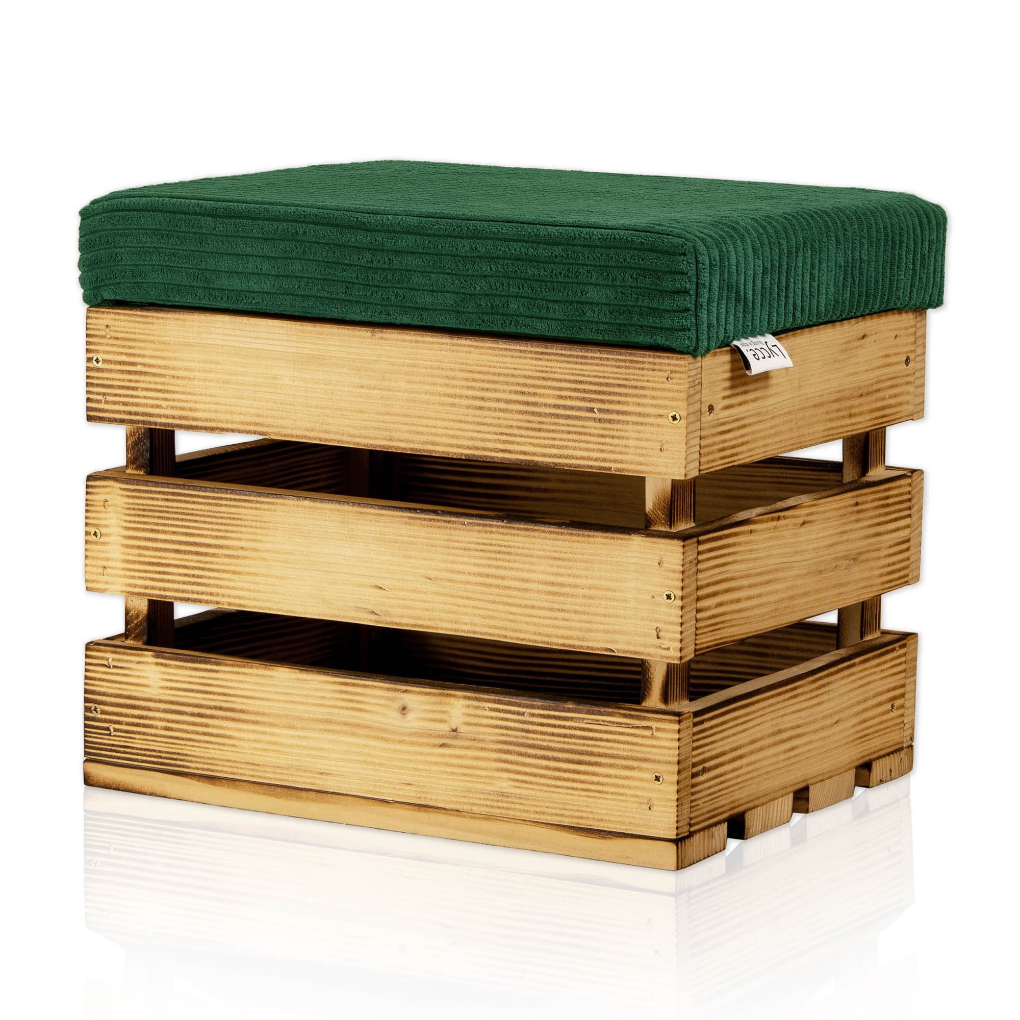 Polsterhocker Sitzhocker, Holzkiste geflammt mit gepolstertem Cordstoff-Deckel
