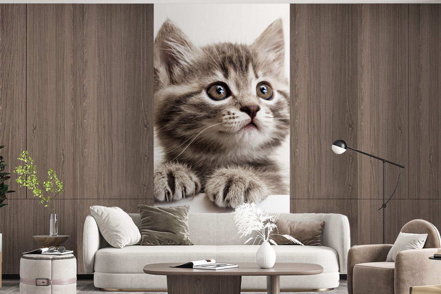 MuchoWow Fototapete Katze für Matt, bedruckt, Fototapete - Tiere, - (2 Vliestapete St), Schlafzimmer Grau Küche, Wohnzimmer