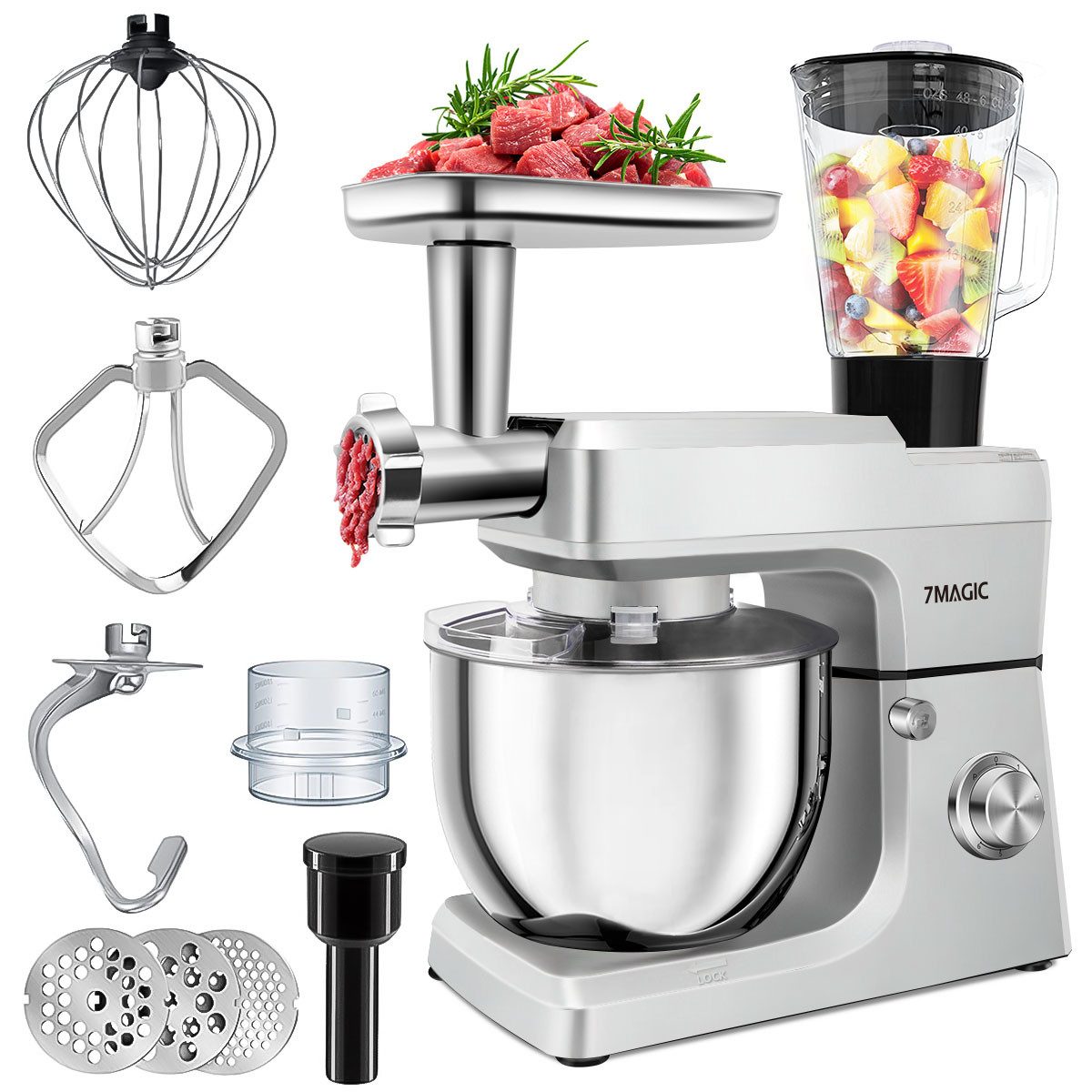 Küchenmaschine 5 in 1 Multifunktions Standmixer, 1,500W Leistung, 7 L Kapazität