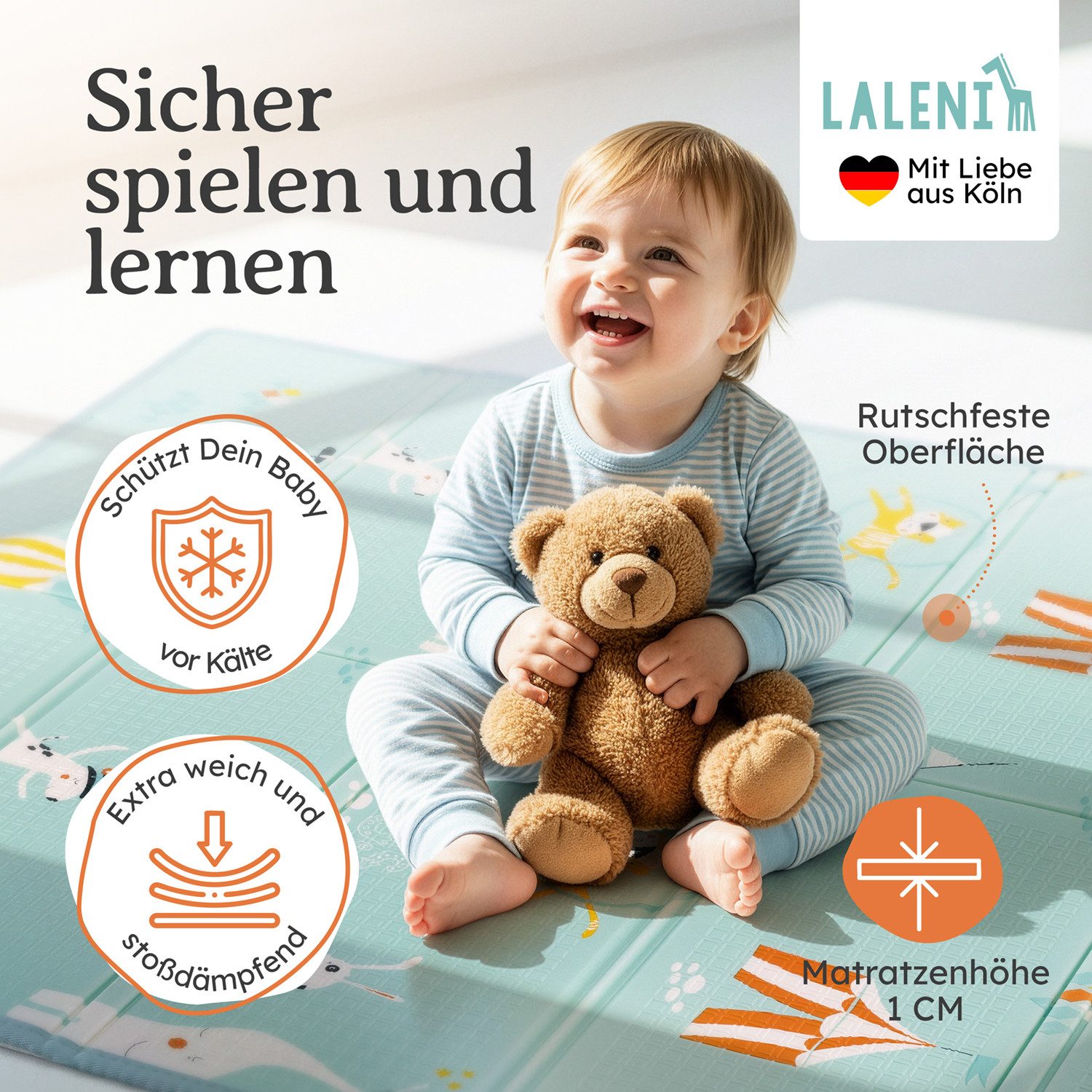 Laleni Spielmatte Krabbelmatte Baby, wasserdichte Spielmatte faltbar - Indoor & Outdoor, isolierende Spielmatte Kinder - weich & schützt vor kaltem Untergrund
