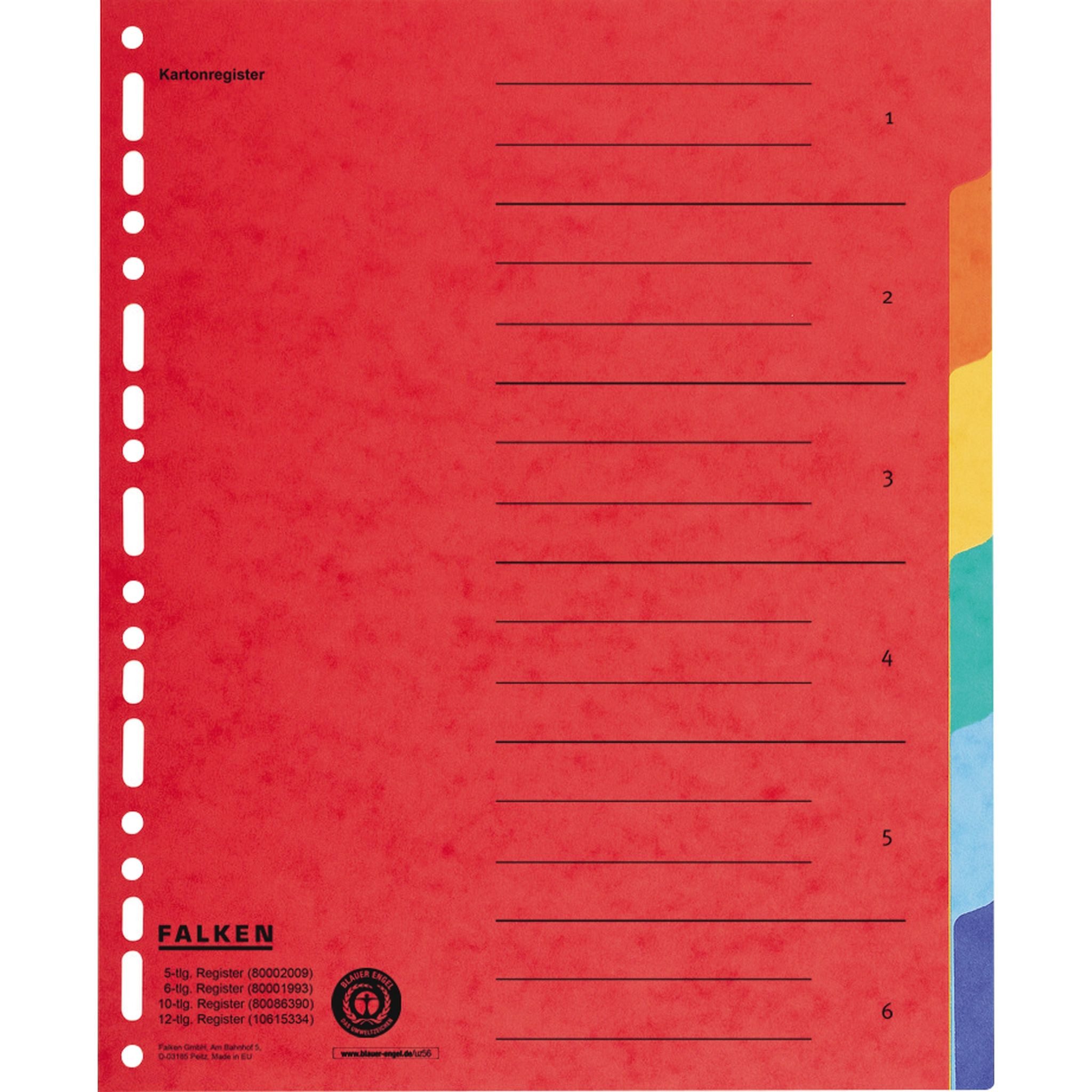 Falken Aktenordner Falken Falken Zahlenregister - 1-6, Karton farbig, A4, 6 Farben