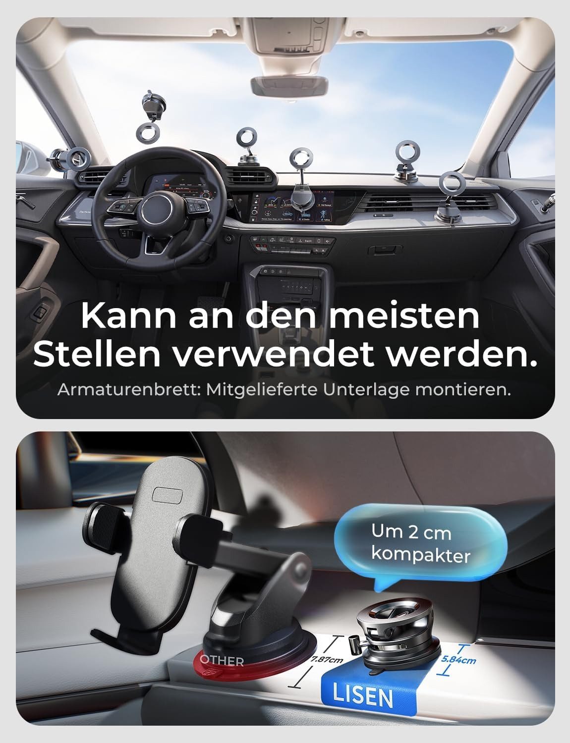 LISEN Smartphone-Halterung MagSafe Autohalterung Saugnapf Vakuum 30KG Handyhalterung Auto KFZ, (24 N52-Magnete, 360° drehbar, iPhone 12-17, MagSafe, Saugnapf) – Bild 2 von 5