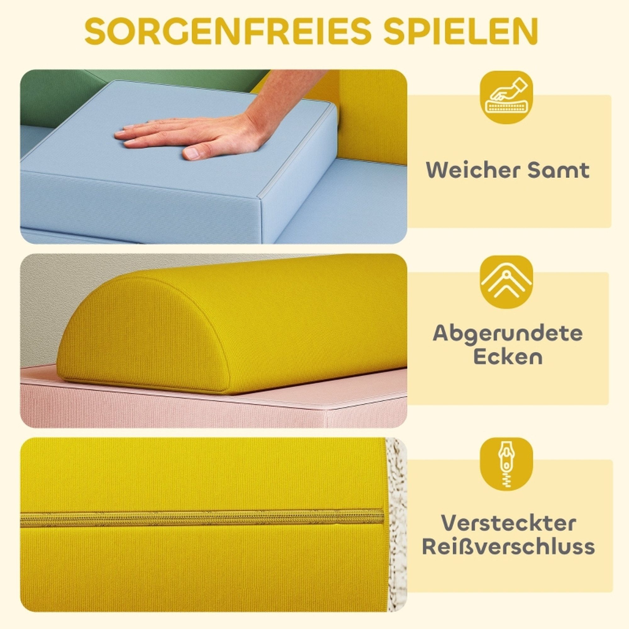 MC Star Softbaustein-Set für Kinder, 12-teiliges Stoffblock-Set Spielbausteine, (Schaumstoff, Cordbezug, waschbar, Pastellbunt)
