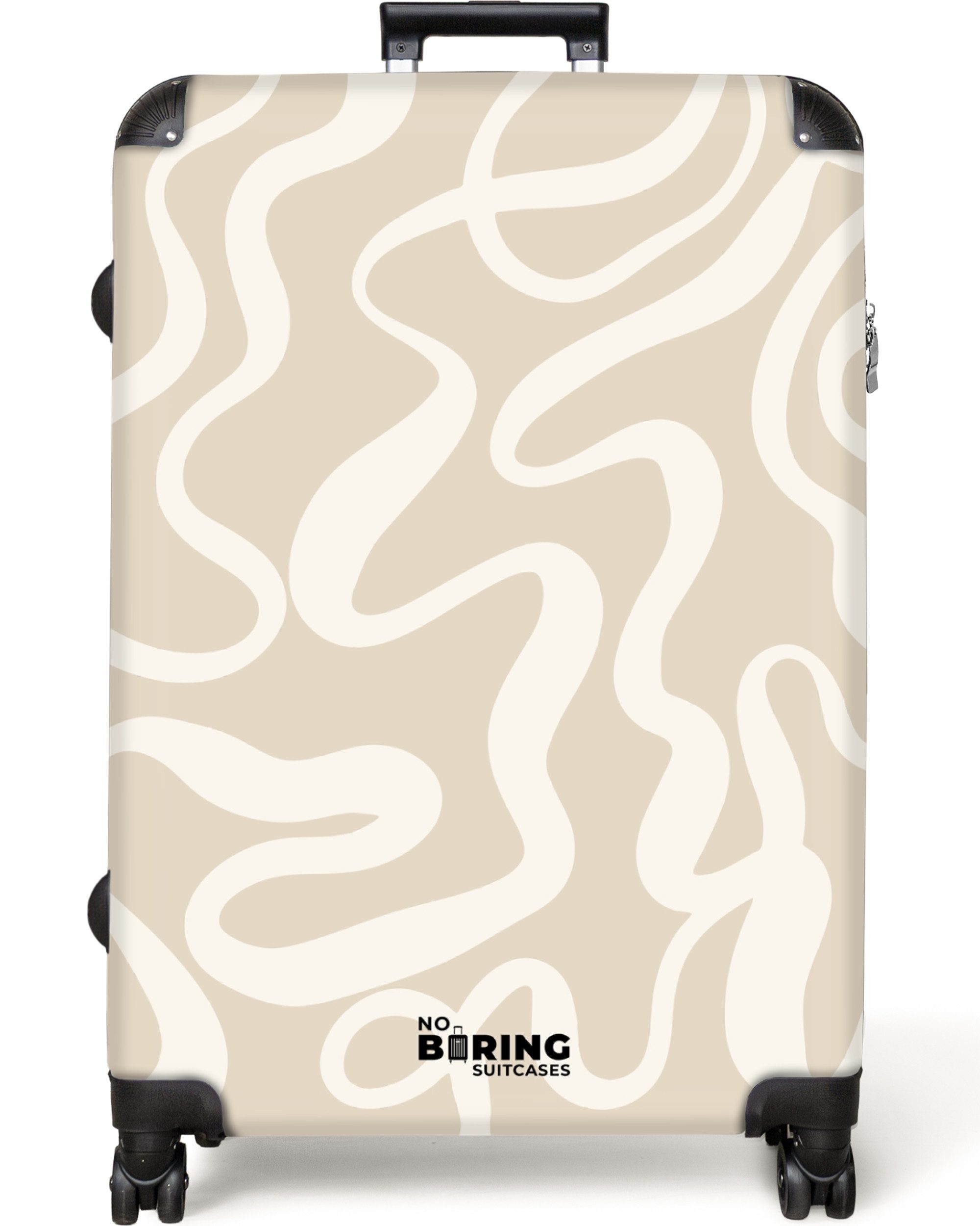 NoBoringSuitcases.com© Hartschalen-Trolley Beige mit weißen abstrakten günstig online kaufen