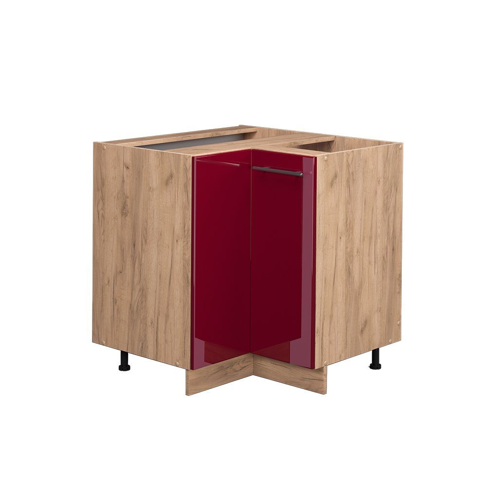 Vicco Eckunterschrank Fame-Line, Bordeaux Hochglanz/Eiche, 80.5 cm ohne Arbeitsplatte (1-St)