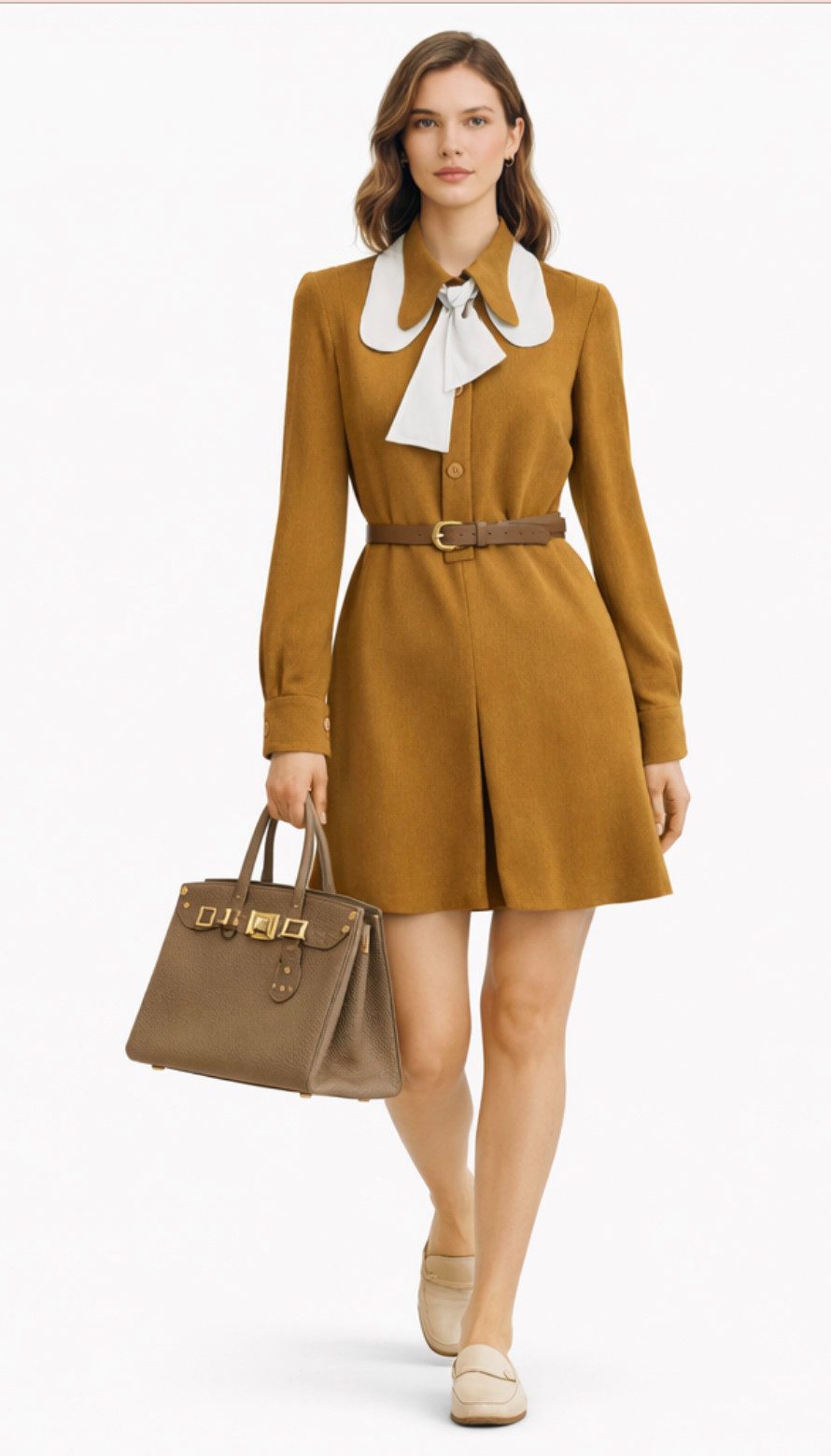 Chloé Midikleid Damen A-Linien Kleid mit Pussybow-Schleifenkragen Manschetten mit Knopfverschluss und verdeckte Knopfleiste