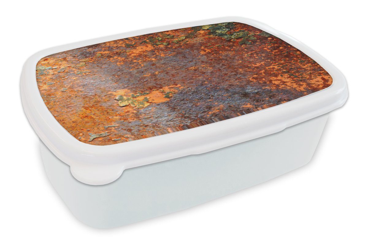 MuchoWow Lunchbox Rost - Vintage - Eisen - Industriell, Kunststoff, (2-tlg), Brotbox für Kinder und Erwachsene, Brotdose, für Jungs und Mädchen weiß