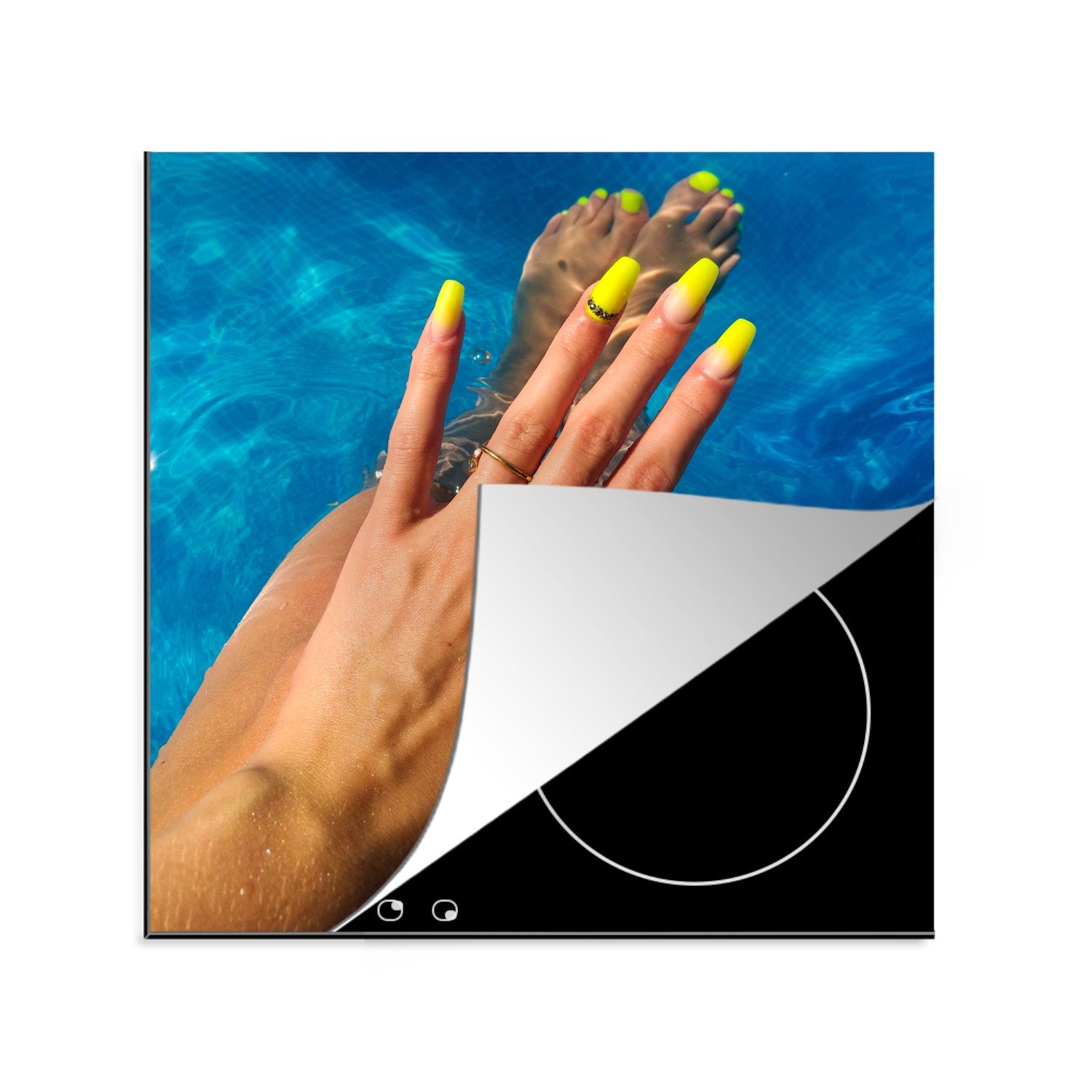 (1 Gelbe Nägel, tlg), 78x78 für Arbeitsplatte cm, MuchoWow Ceranfeldabdeckung, Vinyl, küche Herdblende-/Abdeckplatte