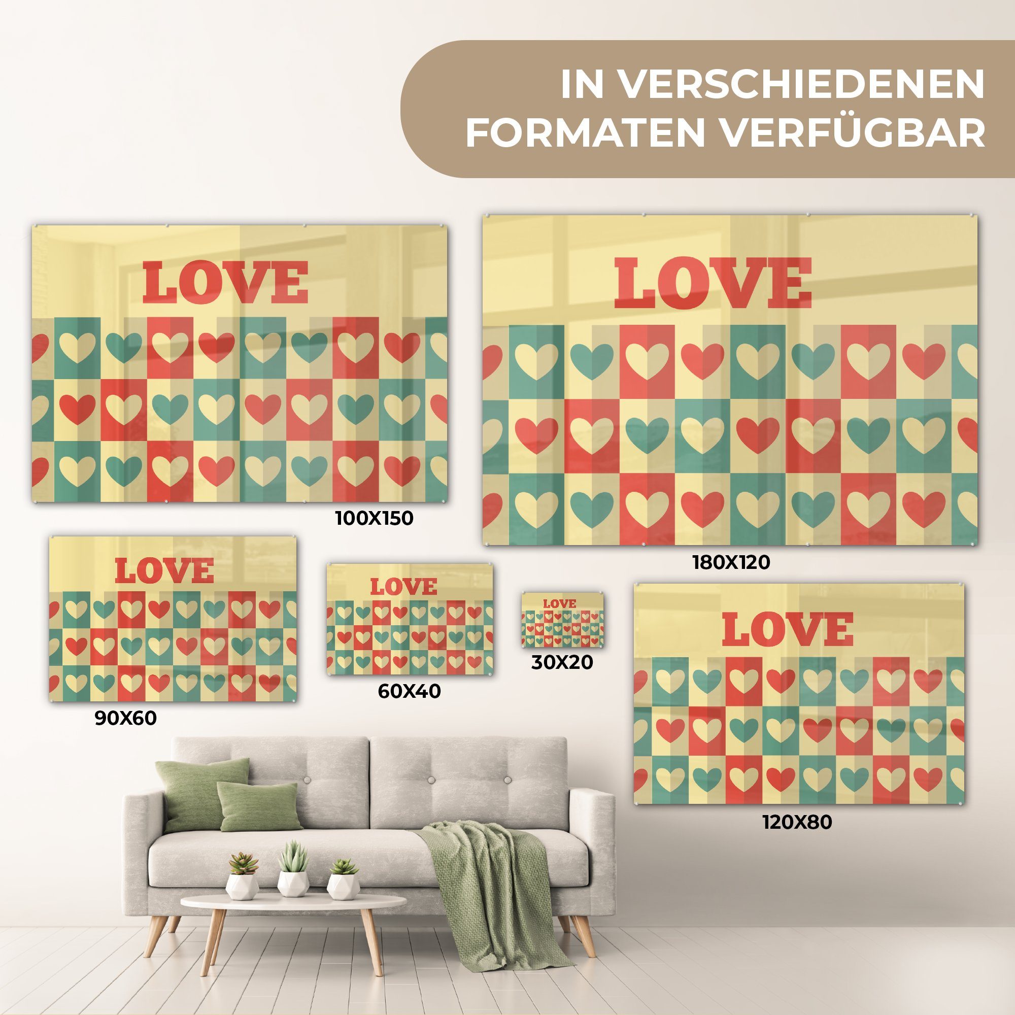 Schlafzimmer mit Illustration Valentinstag Acrylglasbild Wohnzimmer und MuchoWow Liebe Acrylglasbilder & St), zum Herzen, (1