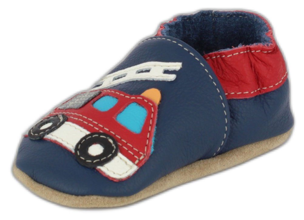 Beck Krabbelschuh Feuerwehr Krabbelschuh (weiche, leichte, flexible Lauflernschuhe, für die allerersten Schritte im Leben) chromfrei gegerbtes Leder, seitliche Gummizüge