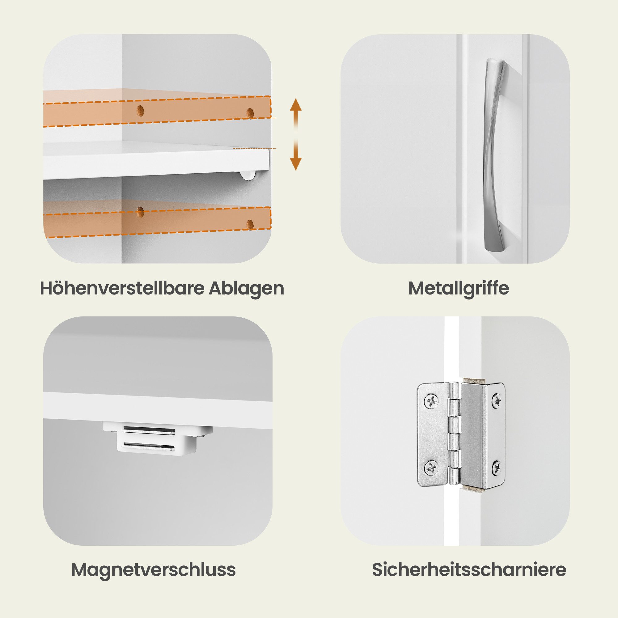 VASAGLE Hängeschrank Wandschrank mit Verstellbaren Einlegeböden, Traditioneller Stil Badezimmerschrank mit 1 Tür, 30 x 18 x 60 cm, für Bad – Bild 5 von 5