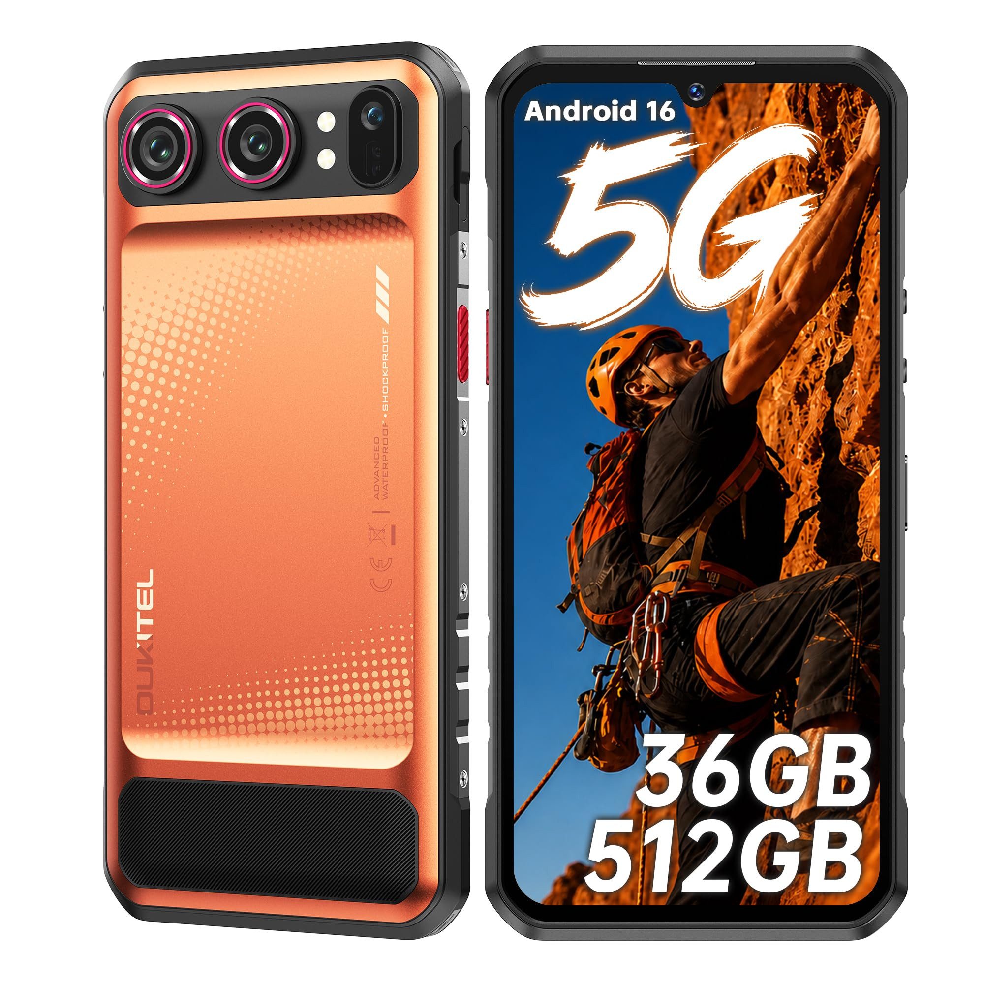OUKITEL WP68 AIR 5G Outdoor Smartphone (17,48 cm/6.88 Zoll, 512 GB Speicherplatz, 64 MP Kamera, 8000mAh Akku, Android 16, IP68/IP69K, Dual SIM 5G, NFC, OTG, GPS)