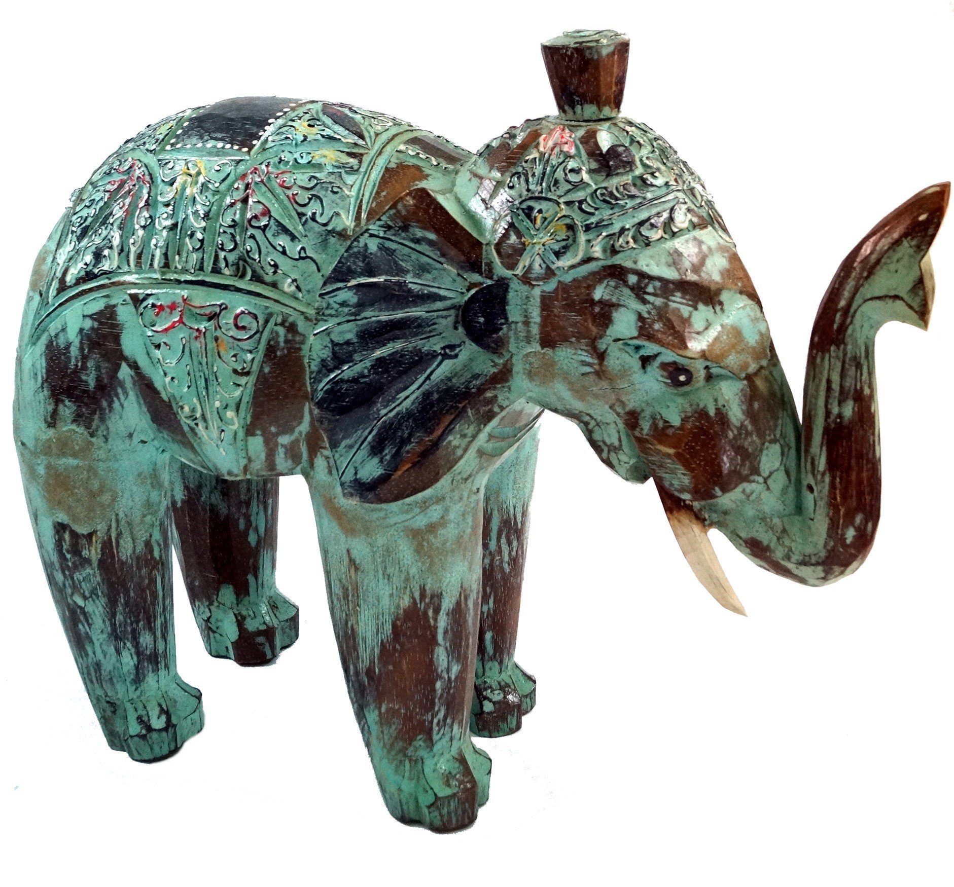 Guru-Shop Dekofigur Geschnitzter Elefant in 3 Größen - grün