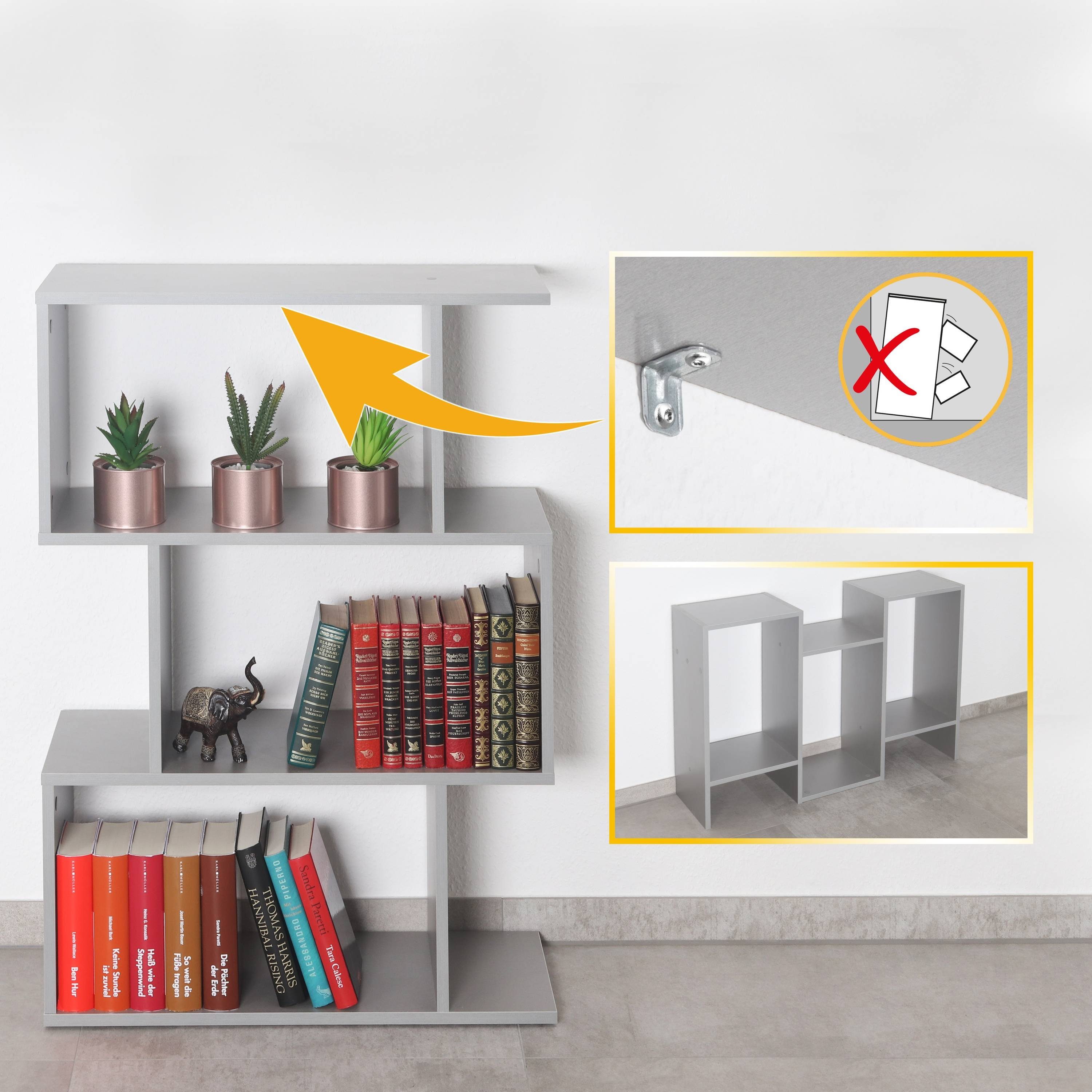 RICOO Standregal WM072-PL, 1-tlg., kleines stehendes Regal schmal, Bücherregal fürs Wohnzimmer