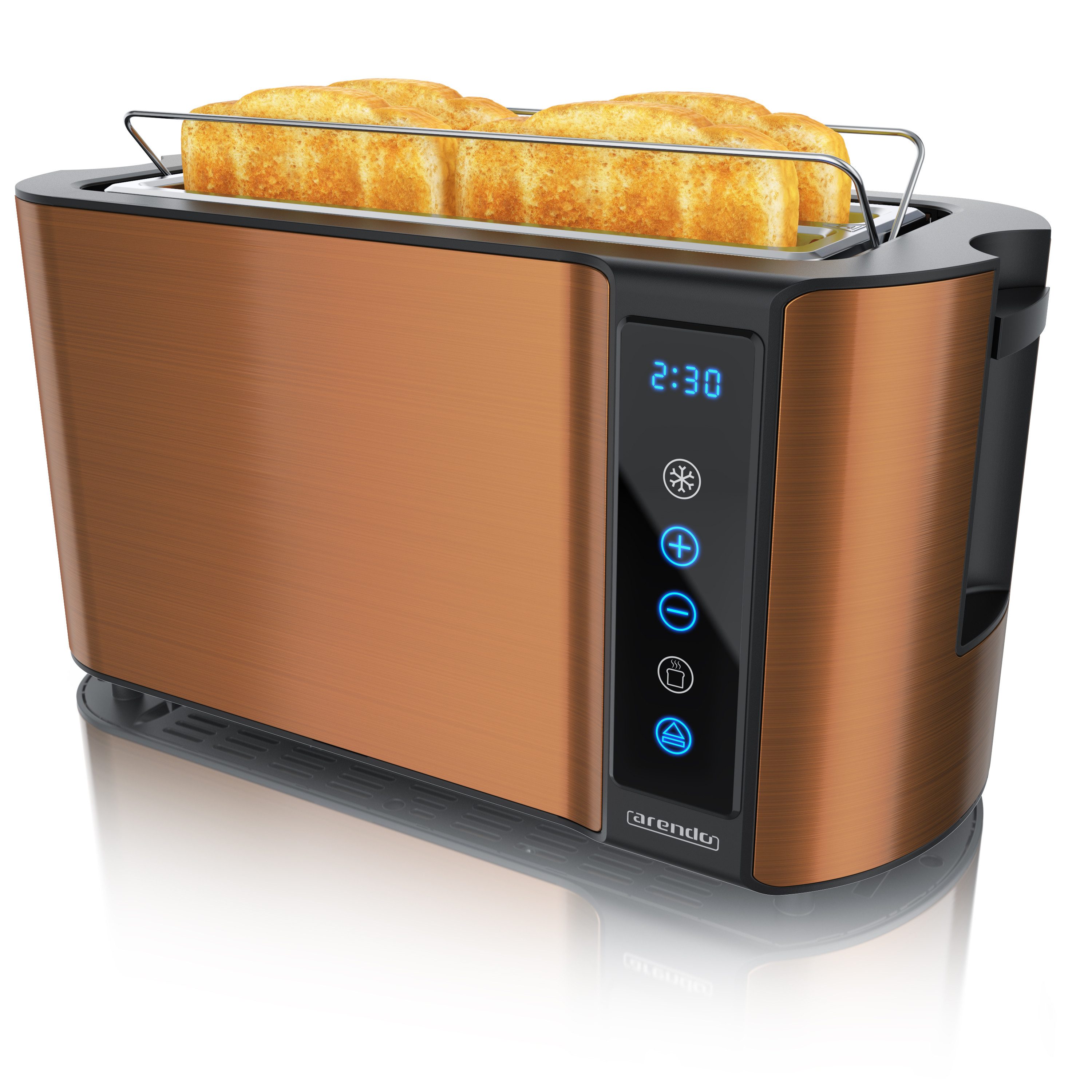 Arendo Toaster 4-Scheiben, Wärmeisoliertes Doppelwandgehäuse, Display Restzeitanzeige, 2 lange Schlitze, für 4 Scheiben, 1500 W, Langschlitz, Brötchenaufsatz, Brotscheibenzentrierung, Touchpanel