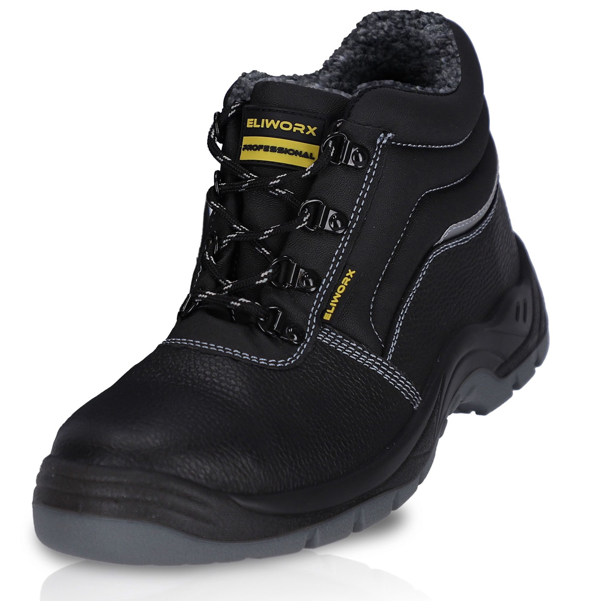 ELIWORX S3 SR Winter Schuh mit Stahlkappe - echtes Leder, Arbeitsschuhe Herren Sicherheitsschuh Nach EN ISO 20345:2022 - Gefüttert - Durchtrittsicher - Rutschhemmend