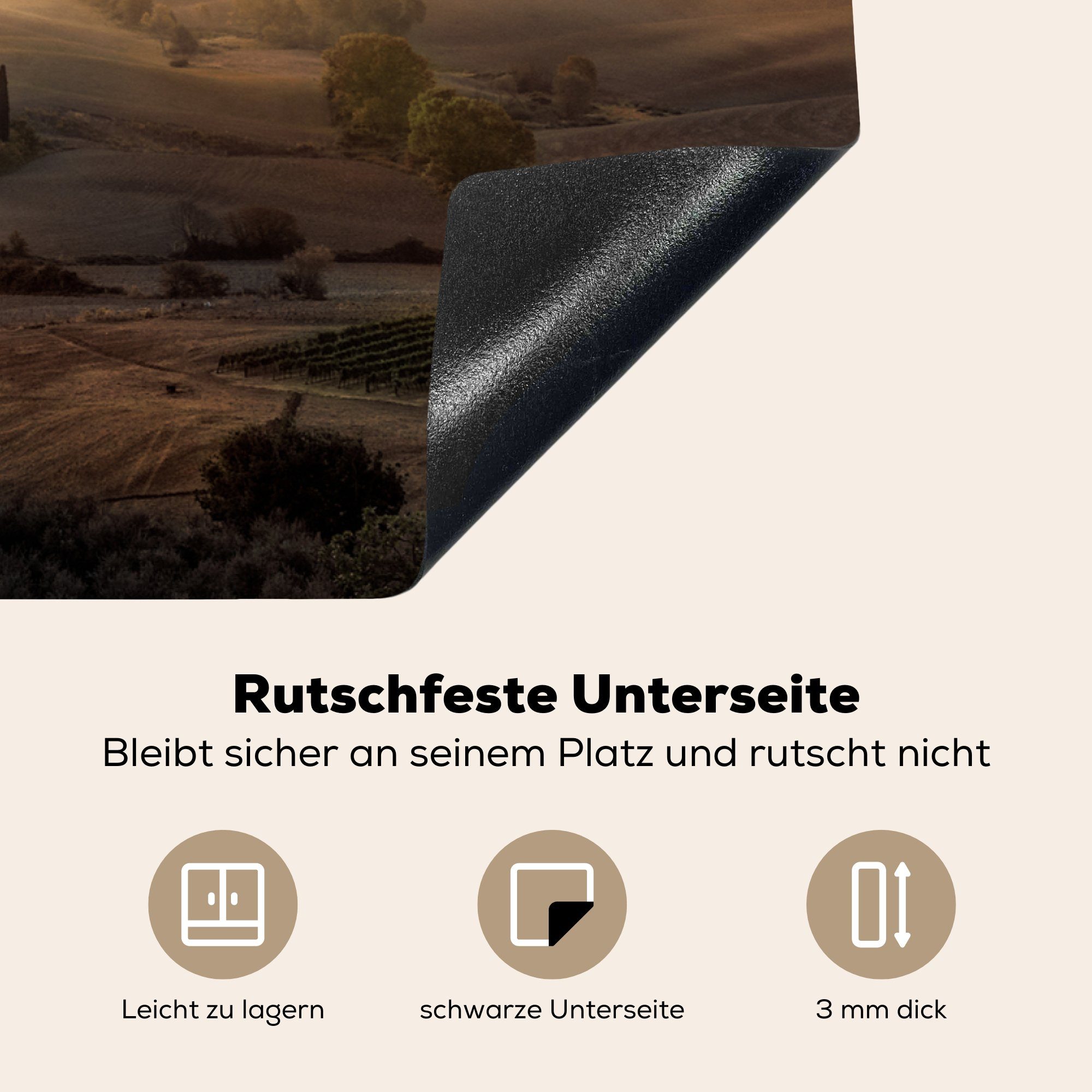 MuchoWow Herdblende-/Abdeckplatte 81x52 Sonne (1 Schutz Baum, Ceranfeldabdeckung cm, Vinyl, für die Toskana küche, tlg), Induktionskochfeld - 