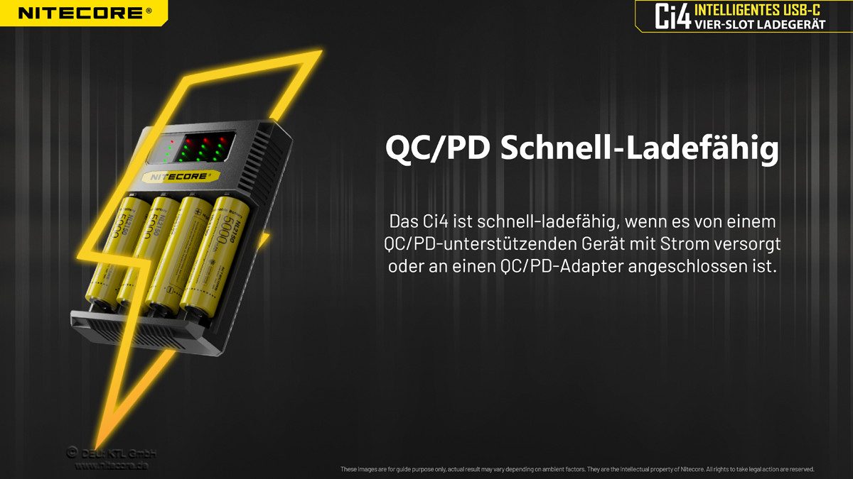 Nitecore CI4 USB-C Ladegerät für 4 Akkus Li-Ionen oder Ni-Mh USB-Ladegerät (1-tlg)
