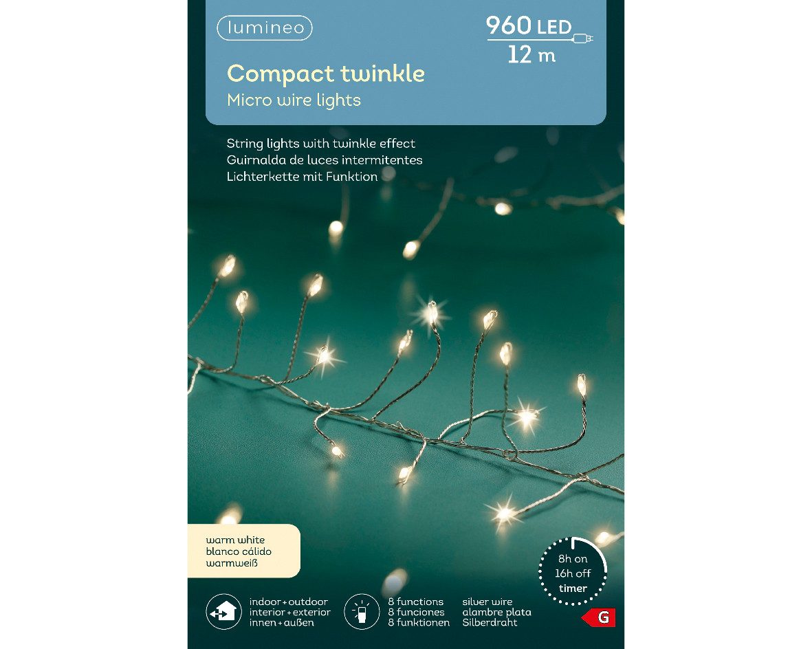 Kaemingk LED-Lichterkette Micro LED Compact Twinkle Effekt L.1200cm 960L silber/warmes weiss