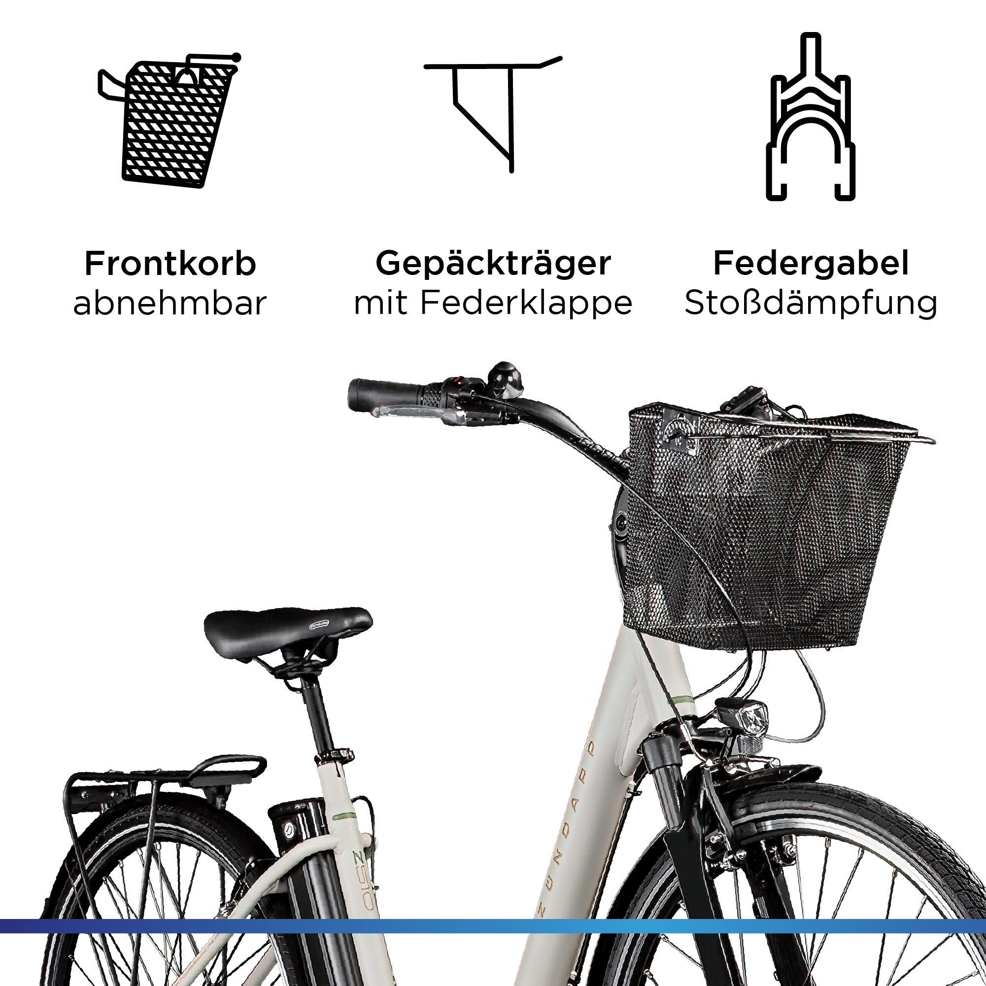 Zündapp E-Bike Cityrad Z510, 3 Gang, Nabenschaltung, Frontmotor, 531 Wh, E Bike 28 Zoll Damenfahrrad ab 155 cm mit 3 Gang Nabenschaltung