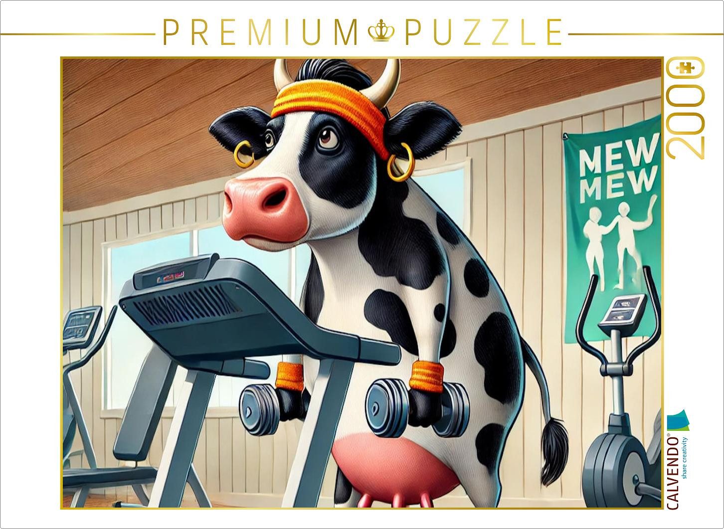CALVENDO Puzzle CALVENDO Puzzle Kuh im Fitnessstudio, 2000 Teile Lege-Größe 90x67cm F, 2000 Puzzleteile