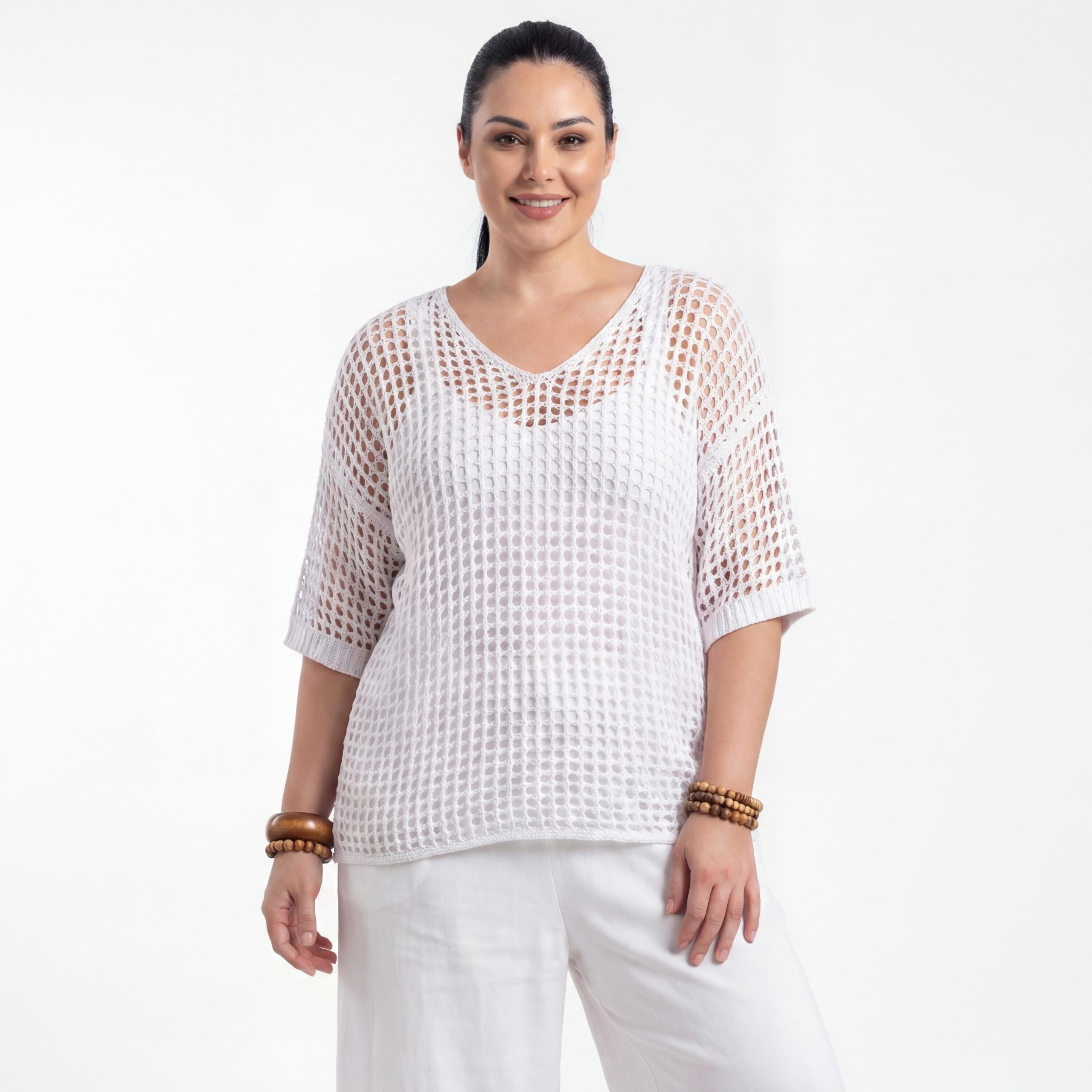 OriginalYou Strickpullover Häkeloberteil Damen Sommer Shirt Lochstrick Oversize Pullover One Size 40-46 (40-42 oversize / 44-46 regular)