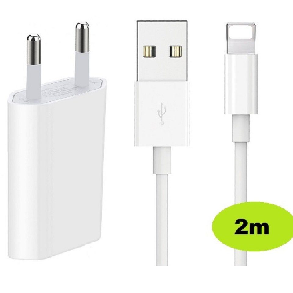 Ventarent Ladekabel USB passt für iPhone 11, 12, 13, 14, Pro, X, Xs, Xr, Xs Max Smartphone-Ladegerät (500,00 mA, Set, 2-tlg., 1x Ladekabel USB-A auf Lightning + 1x Adapter USB-A 10 Watt, 2 METER Kabel)