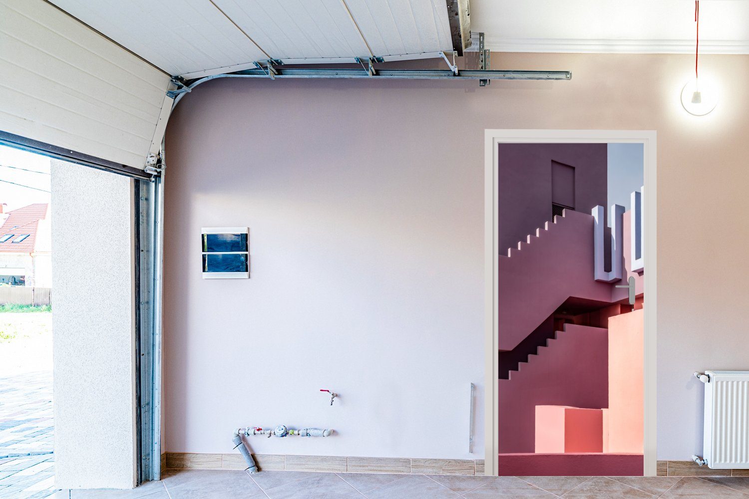 Türaufkleber, - bedruckt, (1 - Türtapete Matt, cm Fototapete Haus, für - Pastell Tür, Architektur St), MuchoWow Farben 75x205