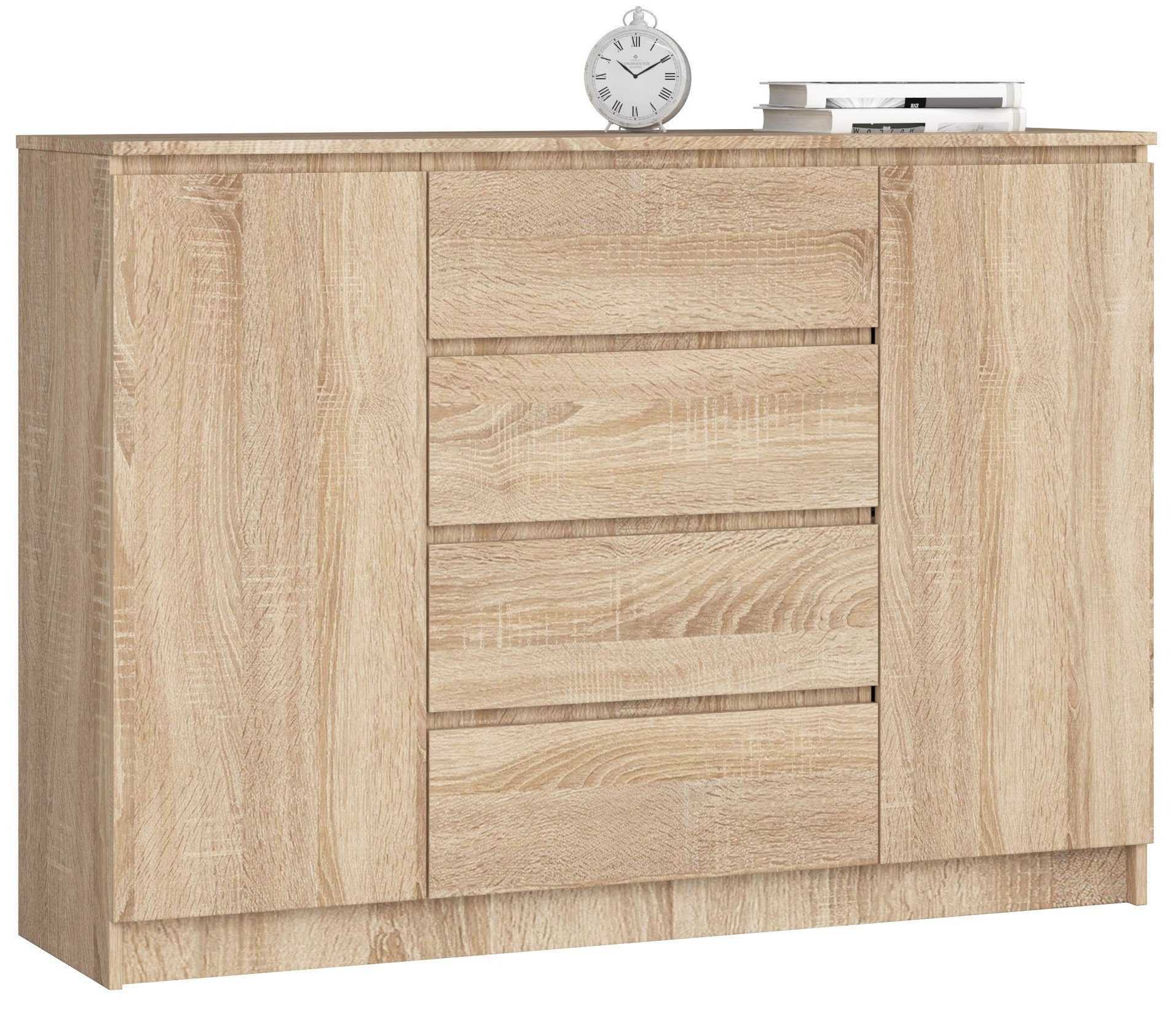 Raumhirsch Furniture Kommode mit 4 Schubladen, zwei Schranktüren, 138 cm breit Holz Schrank, (viele Farbvarianten - Maße: 138 x 99 x 40 cm) - Hochwertig & stabil