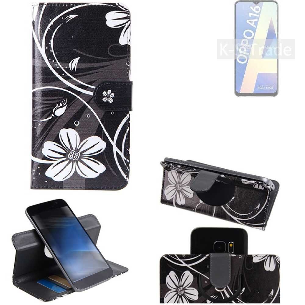 K-S-Trade Handyhülle für Oppo A16, Schutzhülle Handyhülle Hülle 360° Wallet Case ''Flowers''
