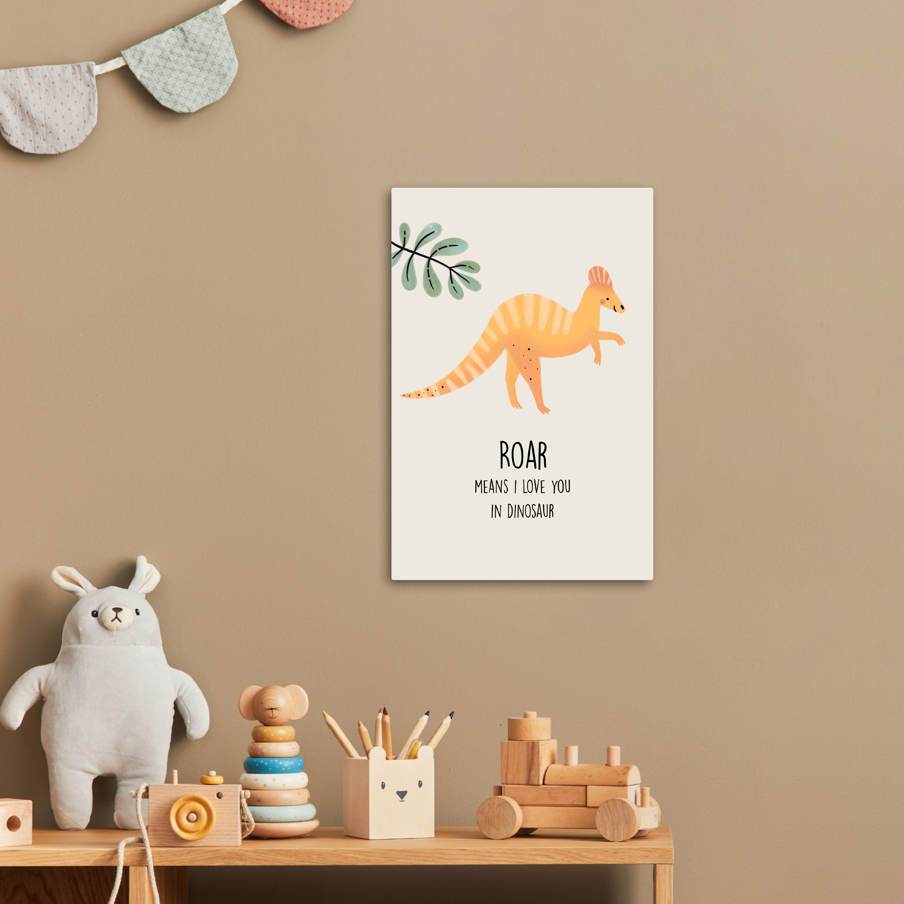 OneMillionCanvasses® Leinwandbild Kinder - Dino - Beige - Zitat - Brüllen, ich liebe dich, Fotodruck (1 St), Kinderzimmer Deko, Mädchen und Jungen Bilder 20x30  – Bild 2 von 5