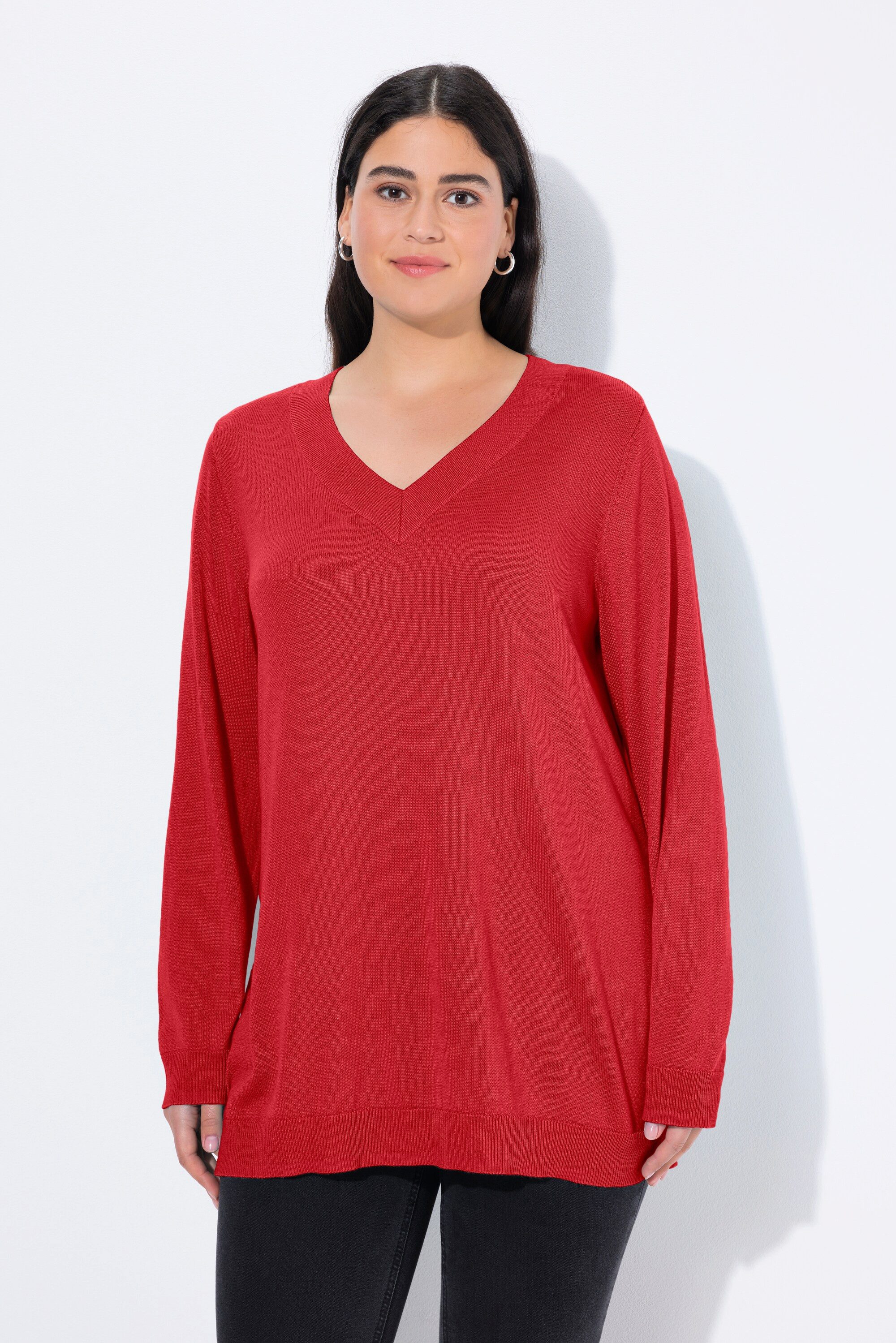 Ulla Popken Strickpullover Pullover V-Ausschnitt Langarm günstig online kaufen