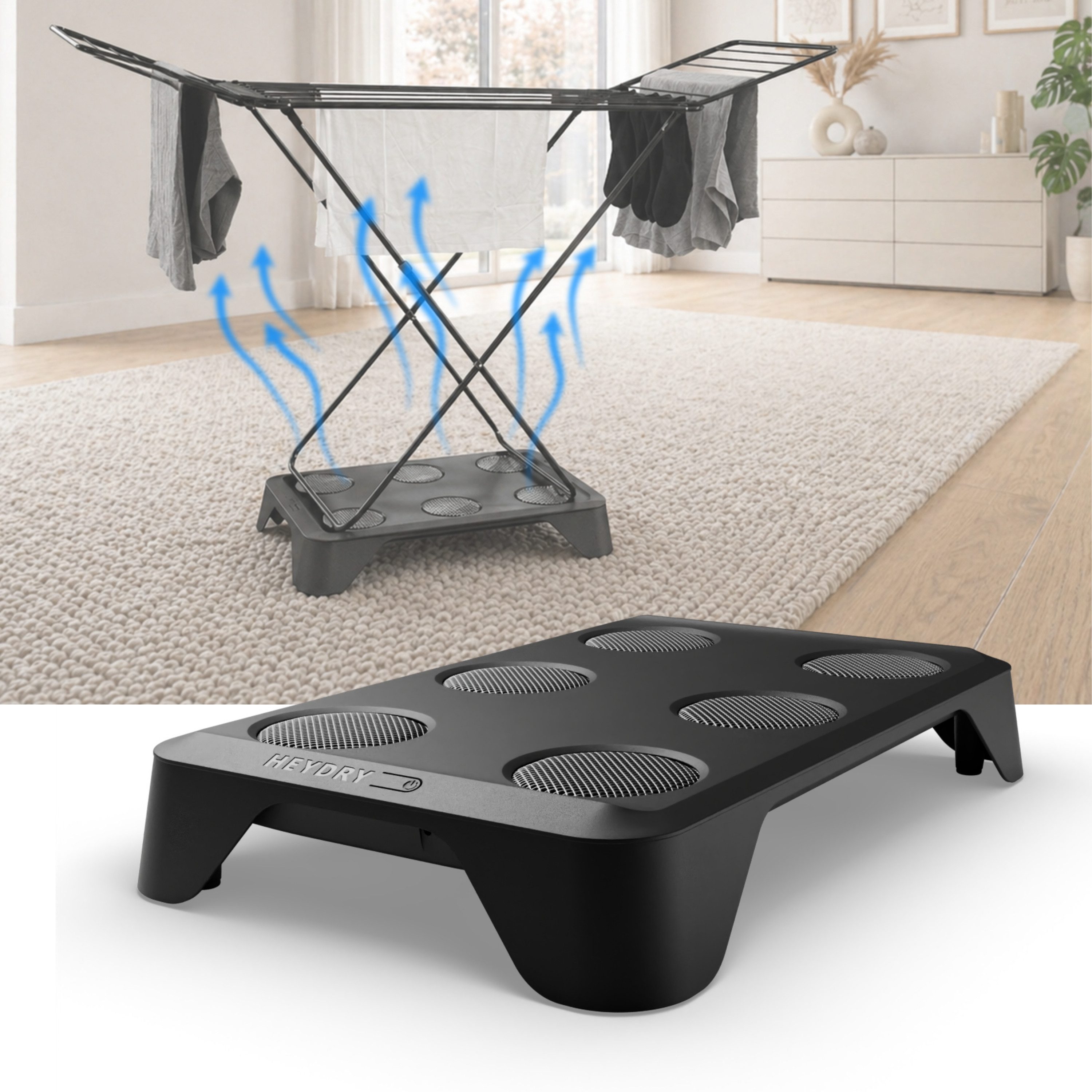 HEYDRY Elektrischer Wäschetrockner HEYDRY Lüfter für Wäscheständer, schnell & energiesparend trocknen, Made in Germany, mobiler Ventilator