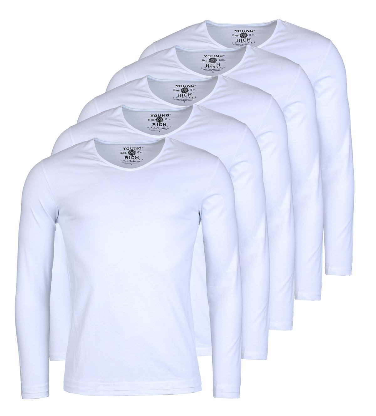 Young & Rich Langarmshirt Herren Uni Basic Longsleeve V-Ausschnitt Unterziehshirt 2001 5er Pack (5er-Pack, 5-tlg., 5er-Pack) V-Ausschnitt unifarben langarm slim fit