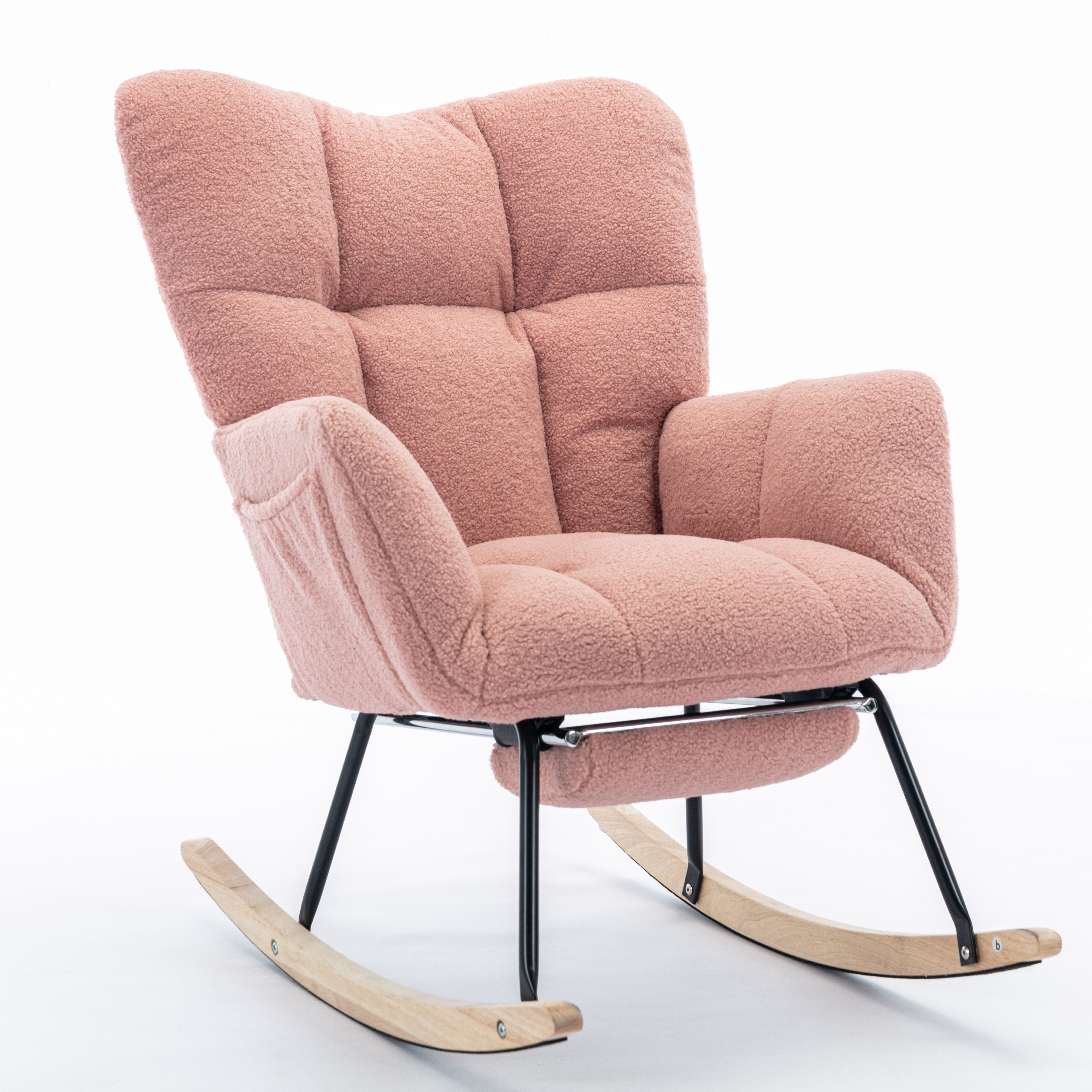 REDOM Schaukelstuhl aus Teddystoff (mit Teddystoff & ausziehbarer Fußstütze, Ergonomisch gepolstert, Geräuschfrei & Langlebig, Modernes Design), mit ausziehbarer Fußstütze,98-123cm×70cm×98.5cm