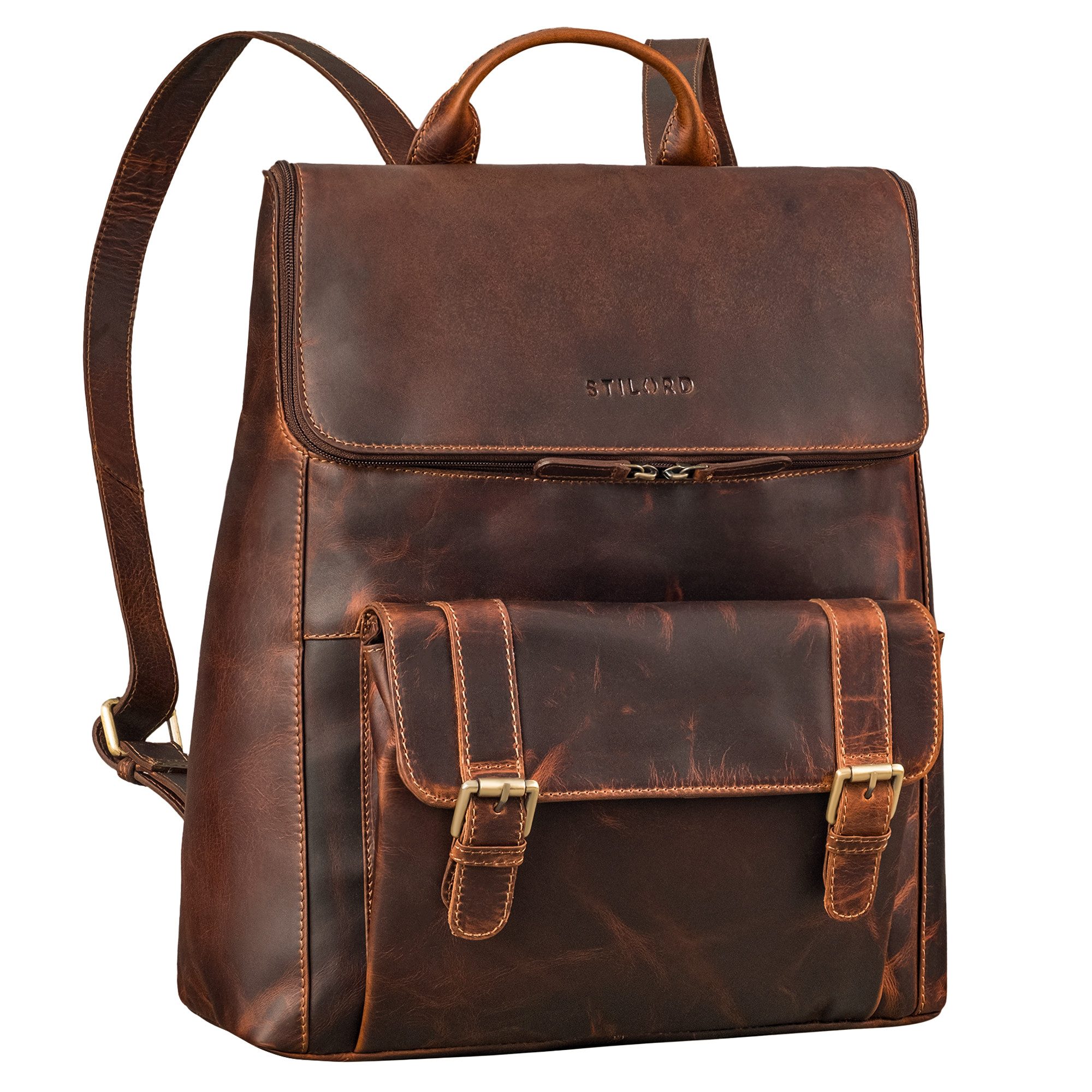 Notebook-Rucksack "Rosalia" Großer Lederrucksack Damen Echtleder Laptop 15,6 Zoll