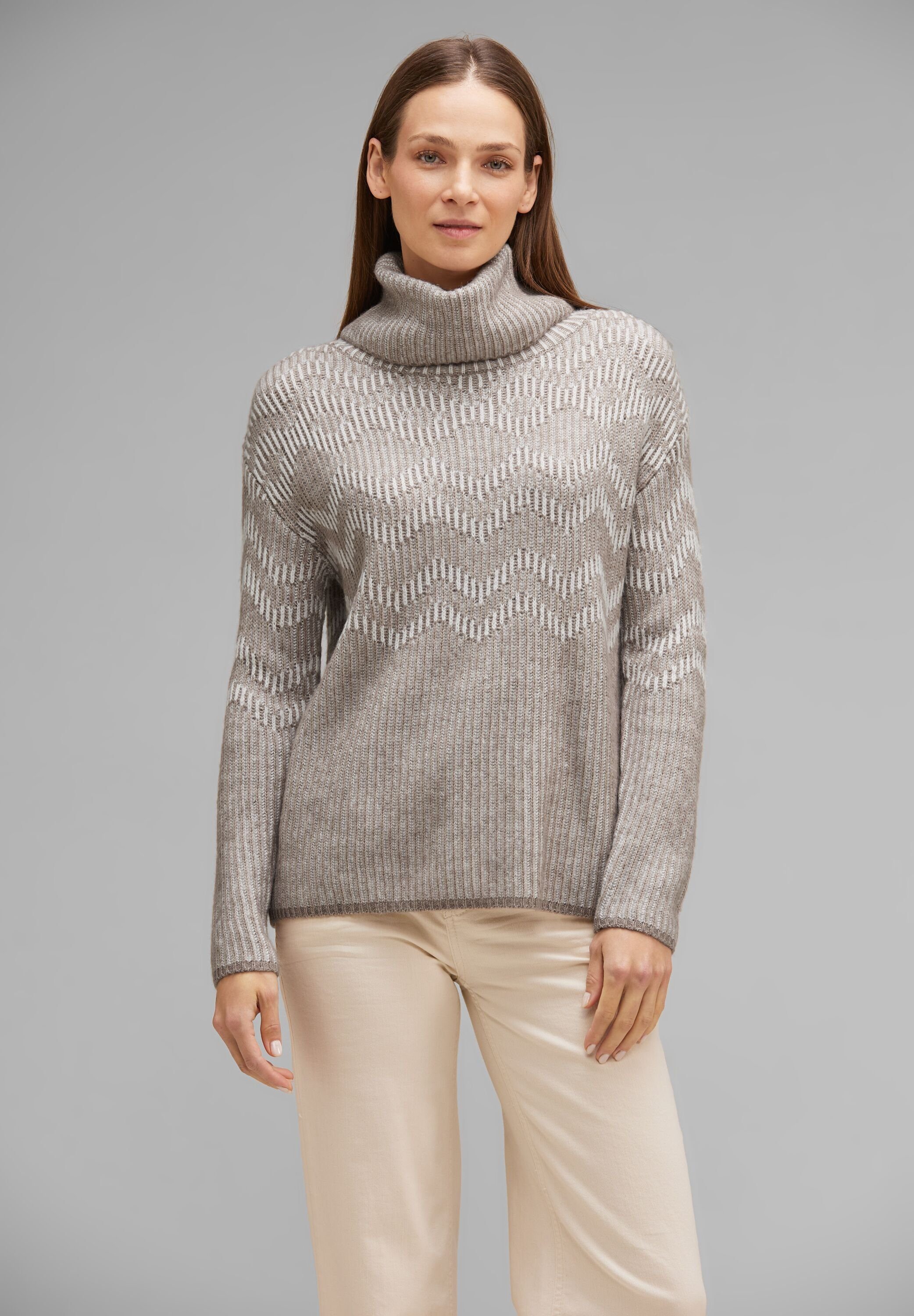 Rollkragenpullover soften whisper im STREET ONE melange Baumwoll-Mix mocca