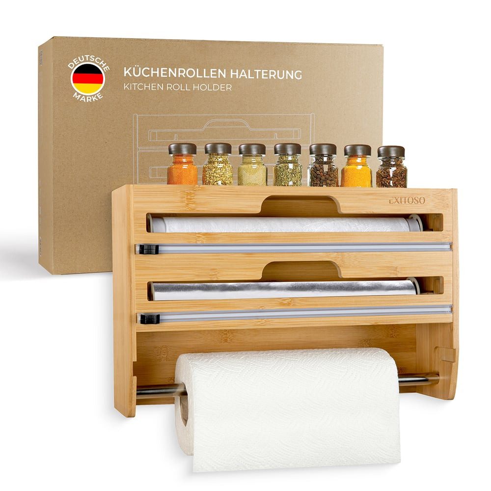 Exitoso Küchenrollenhalter simple Montage ohne Bohren, für Küchenpapier Alufolie Frischhaltefolie