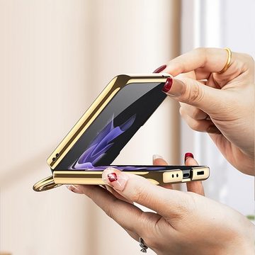 Wigento Handyhülle Für Samsung Galaxy Z Flip4 5G Kunstleder Ring Handy Hülle Schwarz