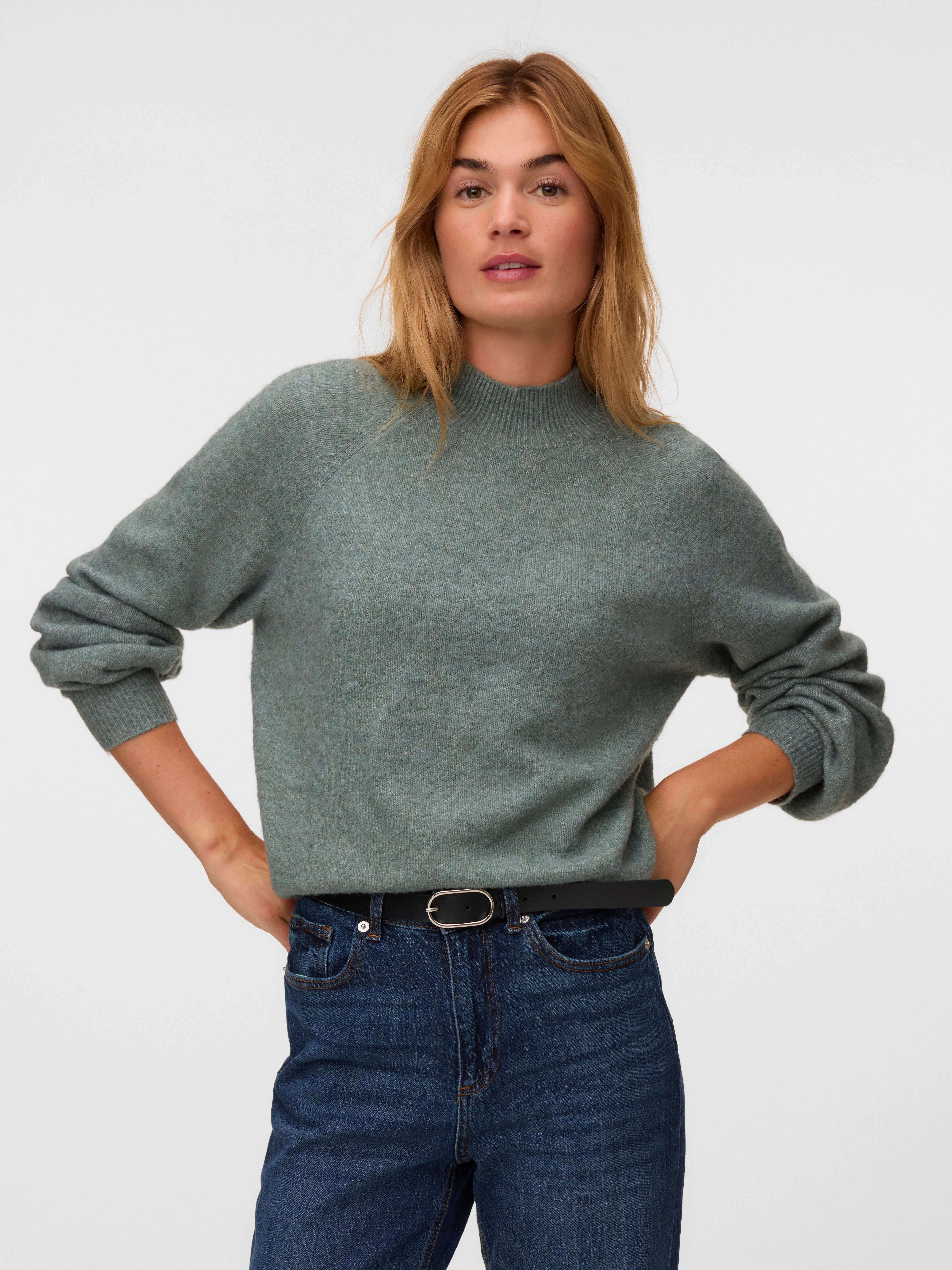Vero Moda Strickpullover VMLEAF LS HIGH NECK PULLOVER ENT Materialmix, regular fit