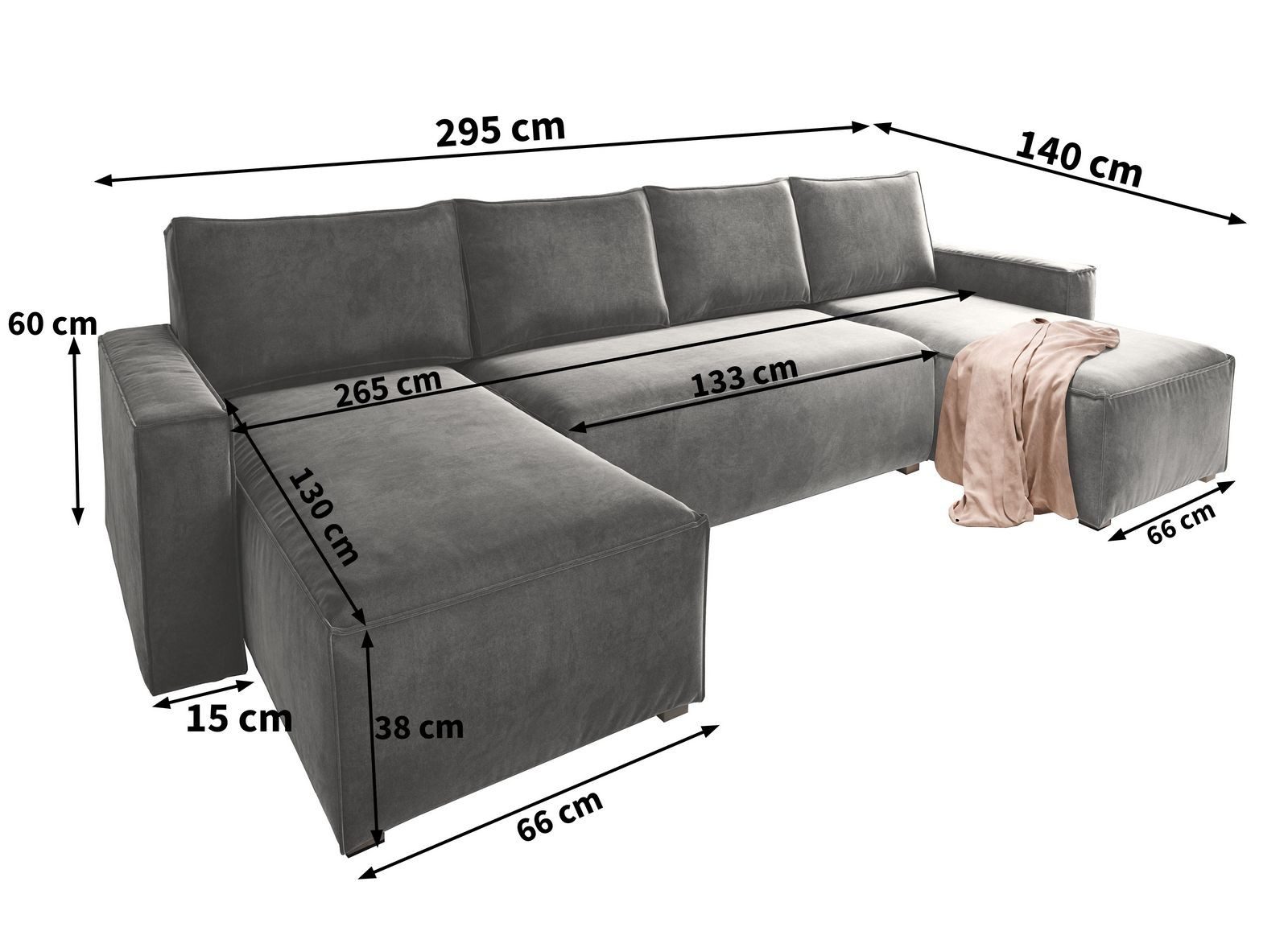 Masseno Ecksofa DENI mit Schlaffunktion U-Form, Sofa mit Bettkasten