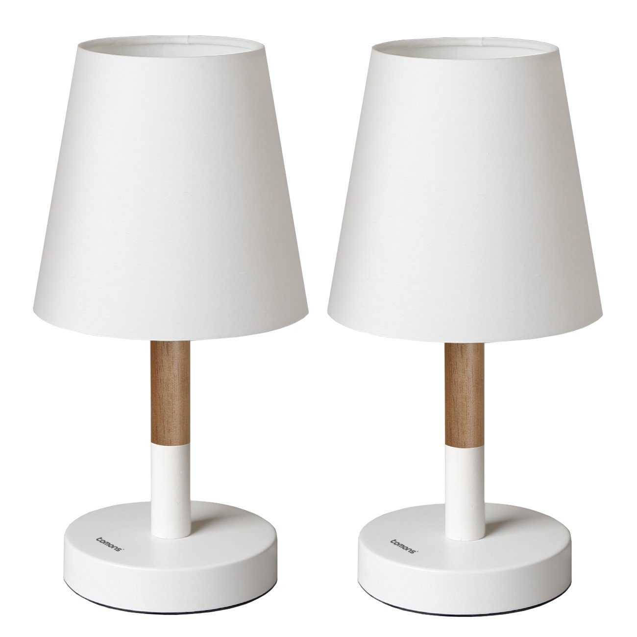 Tomons LED Tischleuchte 2er Set Pack Nachttischlampe, Tischlampe aus Holz, LED fest integriert Weiß