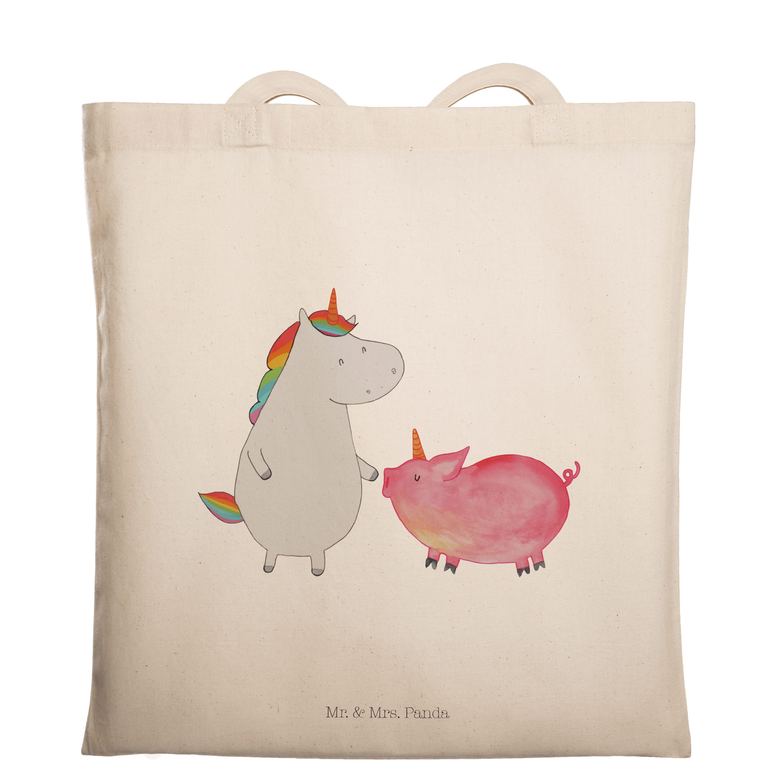 Mr. & Mrs. Panda Tragetasche Einhorn + Schweinhorn - Transparent - Geschenk, Einkaufstasche, Einhö (1-tlg) | Canvas-Taschen