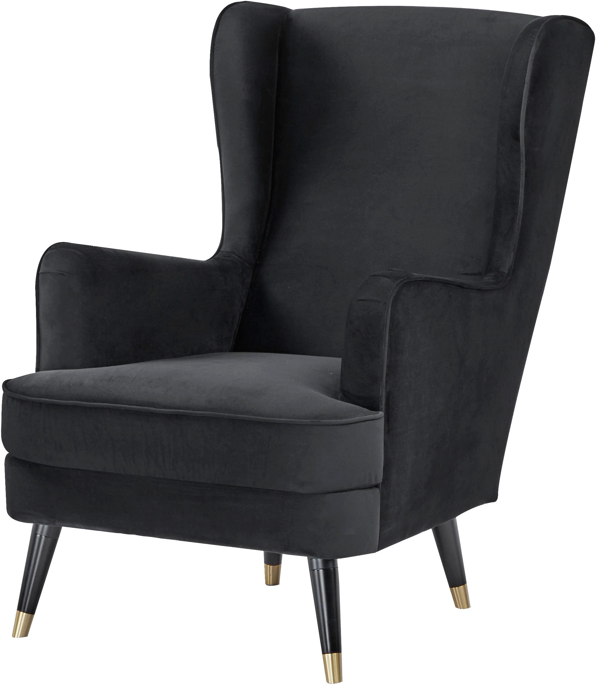 Home affaire Ohrensessel ZILLER, TV-Sessel, frei im Raum stellbar, in Cord und Samtvelours, Holzfüsse mit dekorativen Metallhülsen, Traumhafter Relaxsessel